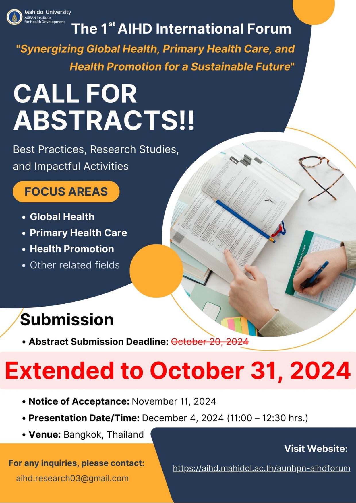 The 10th Anniversary of the ASEAN University Network - Health Promotion Network (AUN-HPN) in conjunction with The 1st AIHD International Forum: “Synergizing Global Health, Primary Health Care, and Health Promotion for a Sustainable Future”