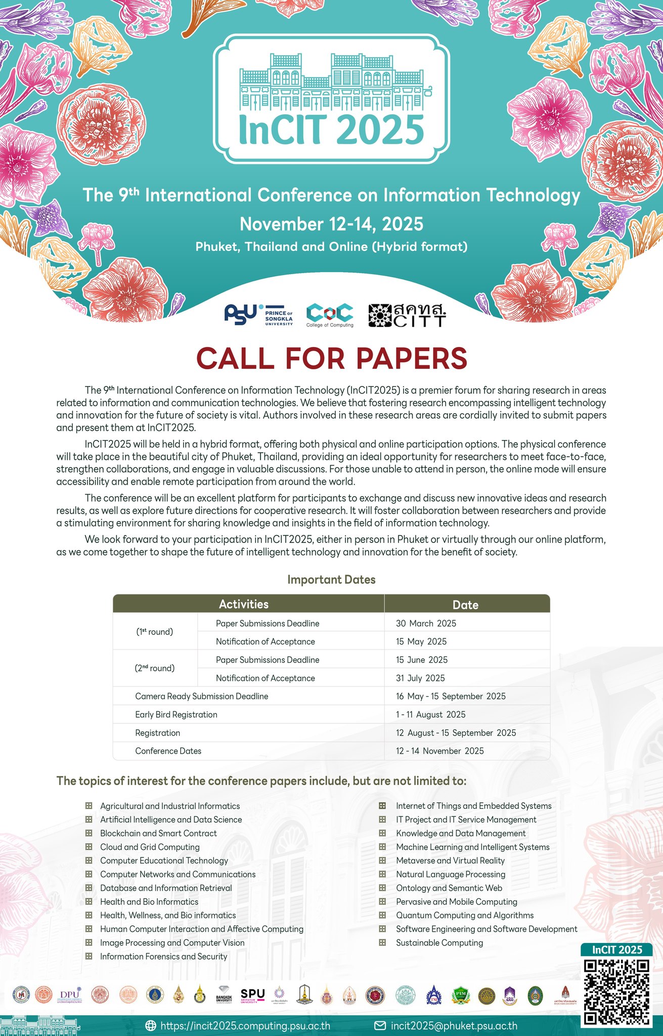 The 9th International Conference on Information Technology (9th# InCIT 2025)