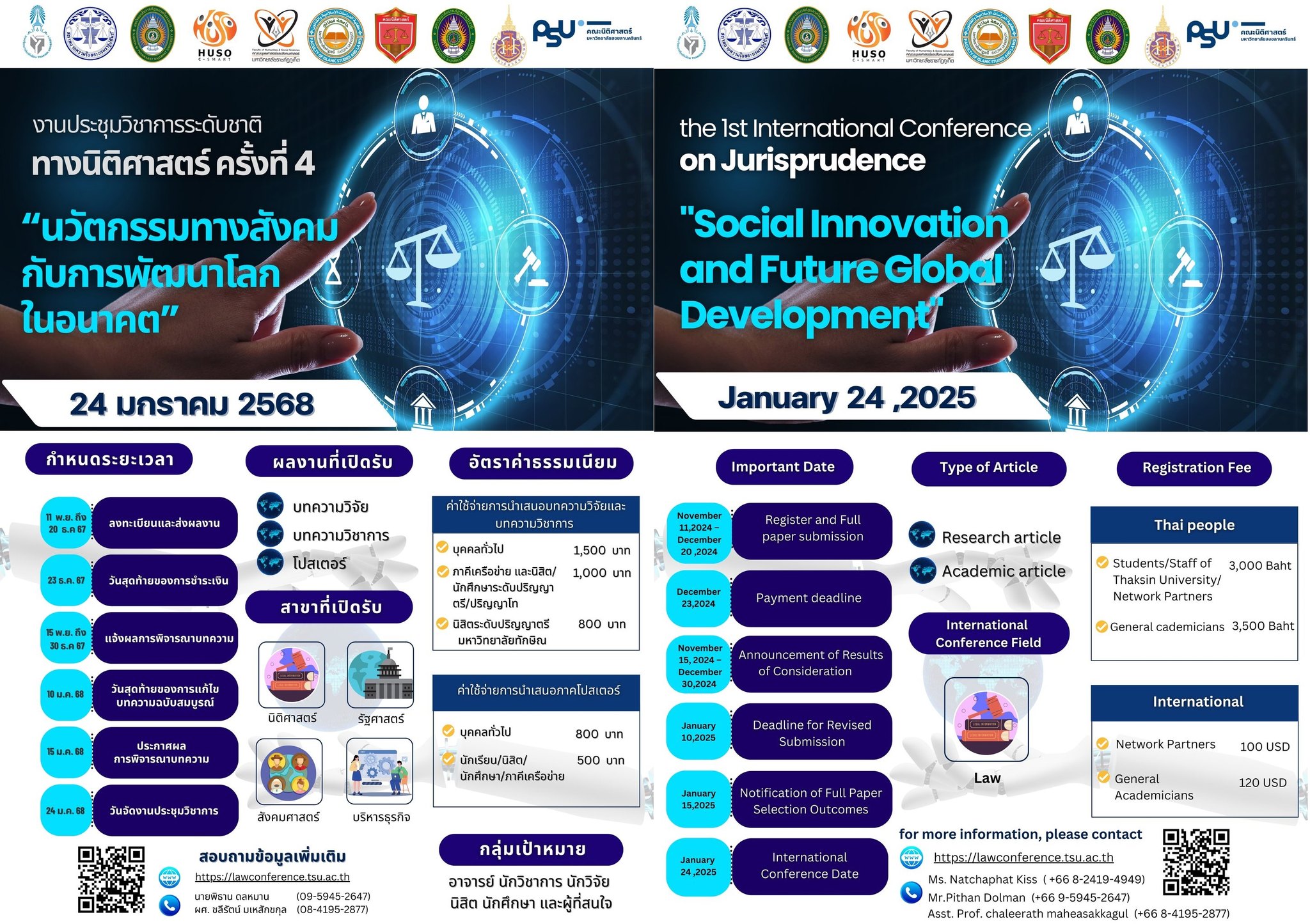 การประชุมวิชาการระดับชาติทางนิติศาสตร์ ครั้งที่ 4 และระดับนานาชาติ ครั้งที่ 1: “นวัตกรรมทางสังคมกับการพัฒนาโลกในอนาคต”