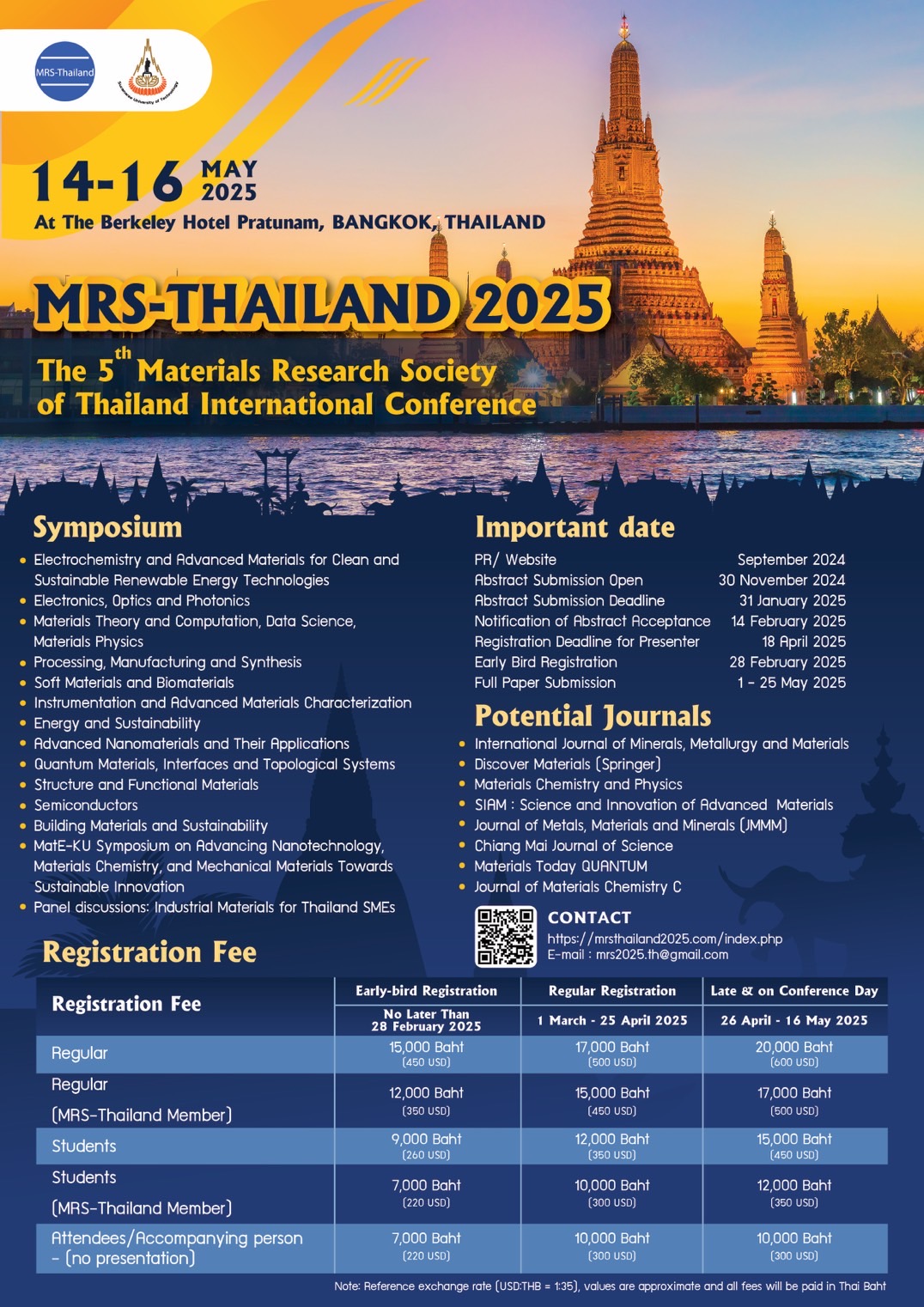 The 5th Materials Research Society of Thailand International Conference (5th# MRS-Thailand 2025)