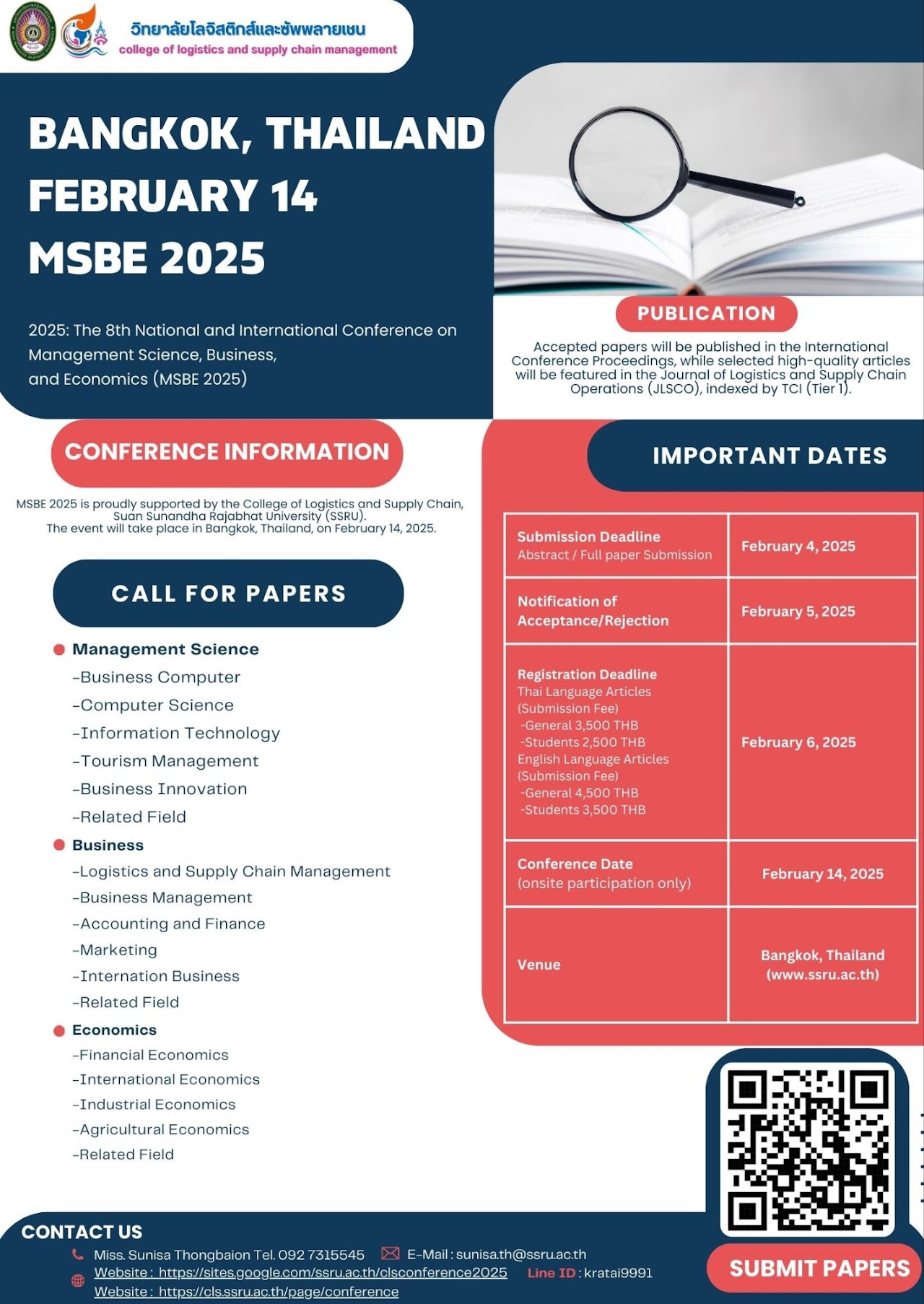 การประชุมวิชาการระดับชาติและนานาชาติด้านวิทยาการจัดการ บริหารธุรกิจ และเศรษฐศาสตร์ ประจำปี 2568 ครั้งที่ 8
