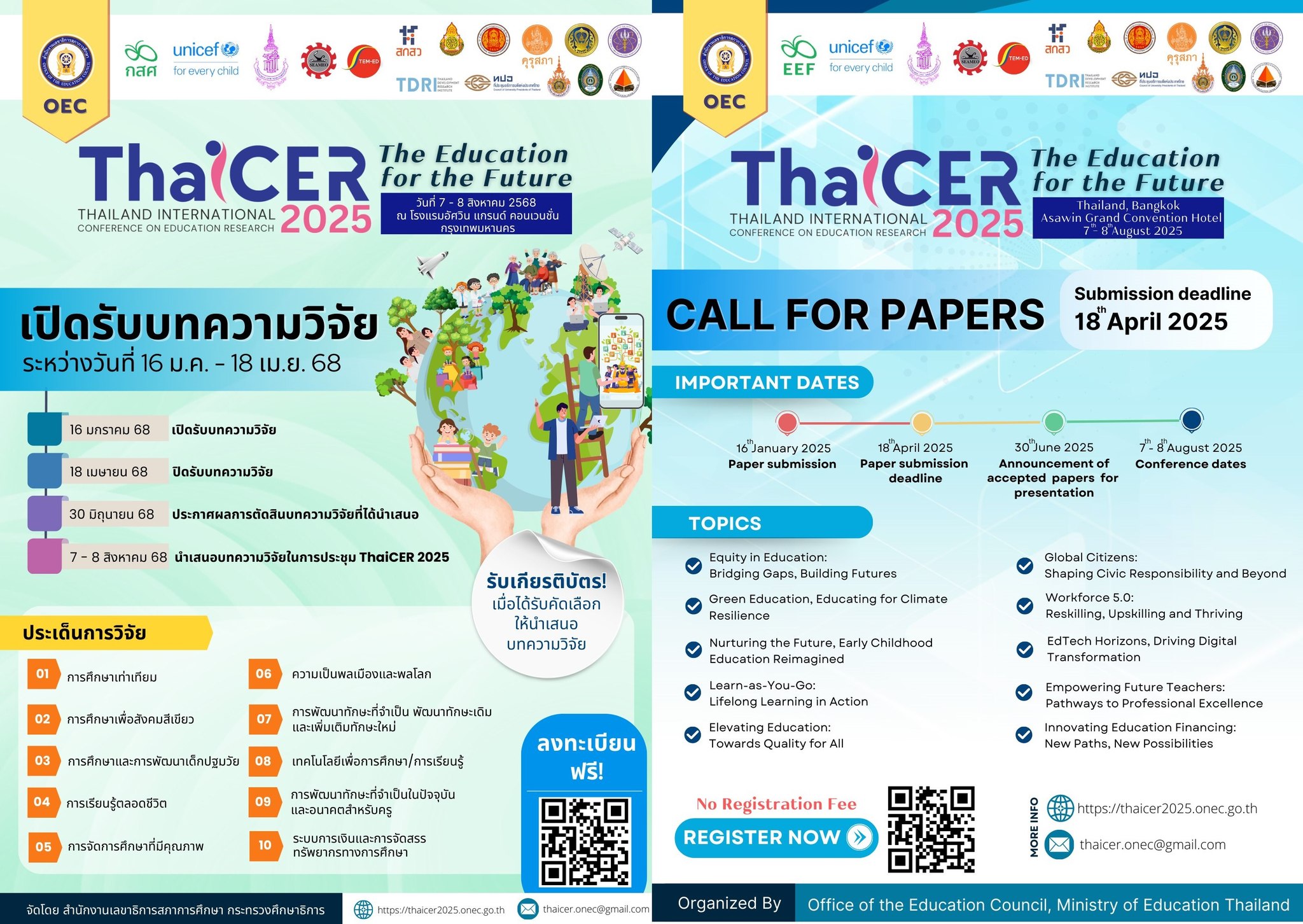Thailand International Conference on Education Research 2025 (ThaiICER 2025): “The Education for the Future”