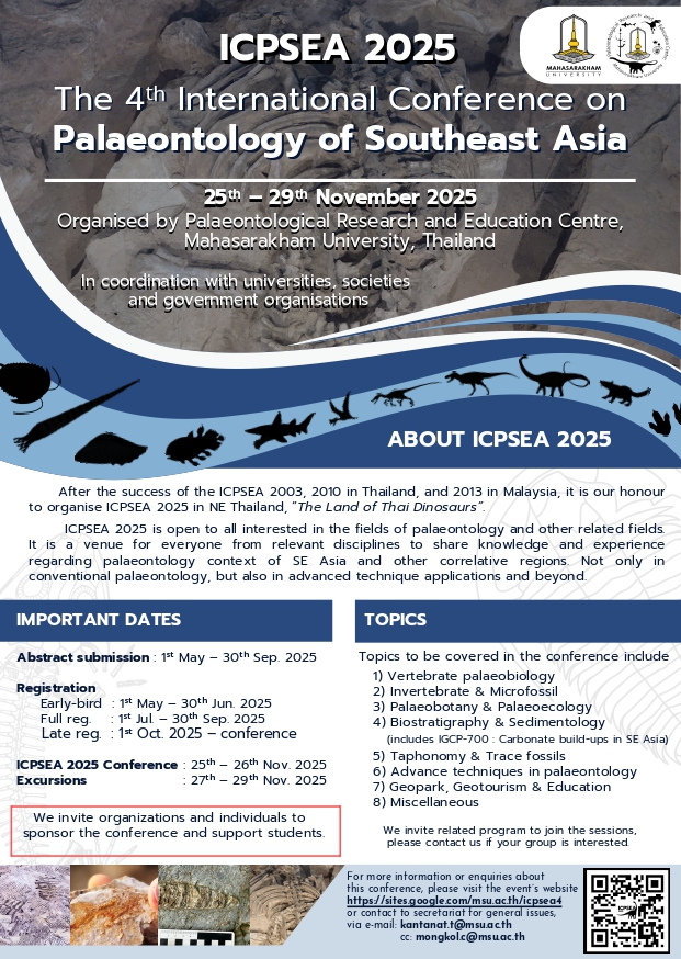 The 4th International Conference on Palaeontology of Southeast Asia (4th# ICPSEA 2025)