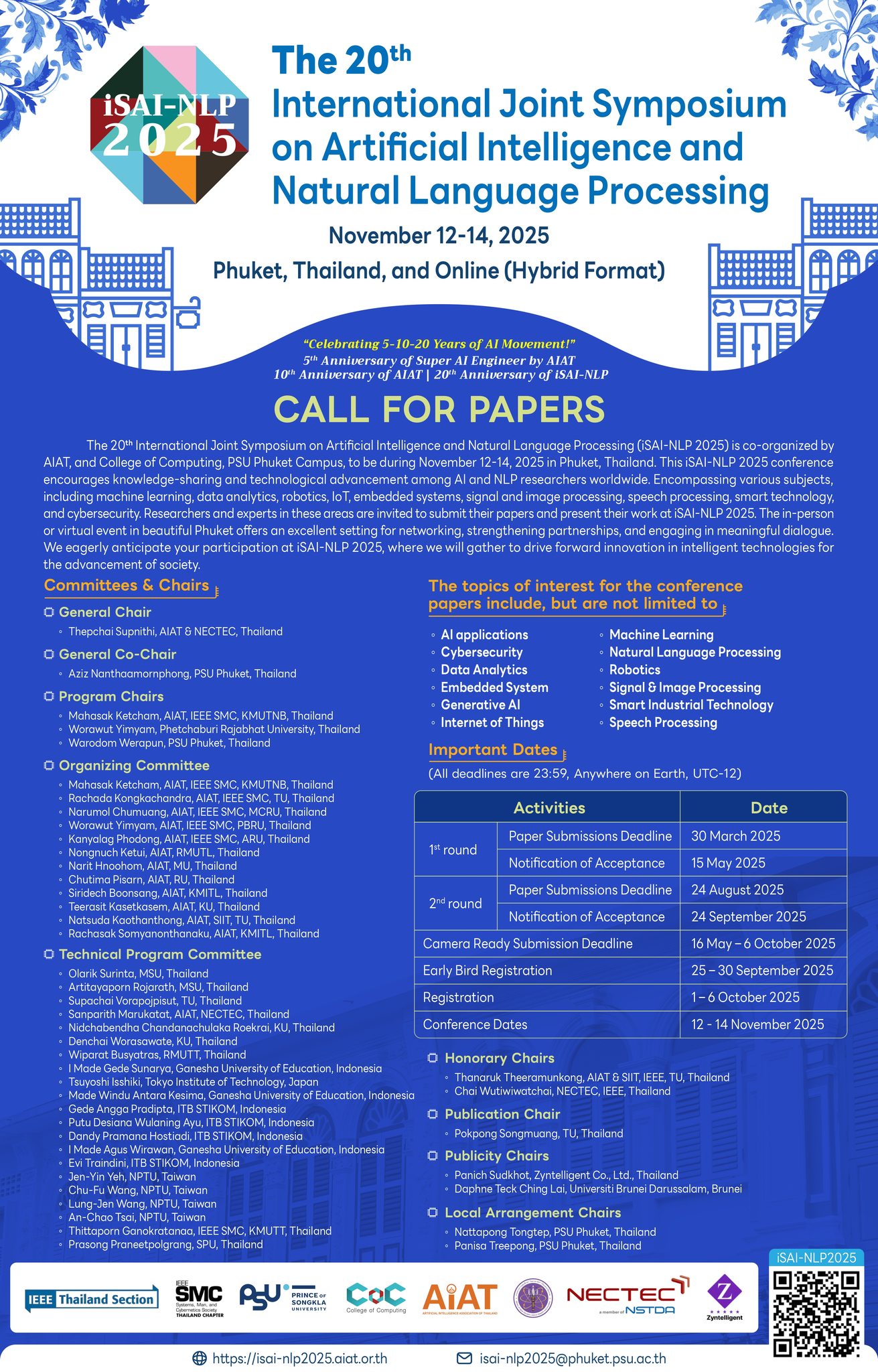The 20th International Joint Symposium on Artificial Intelligence and Natural Language Processing (20th# iSAI-NLP 2025)