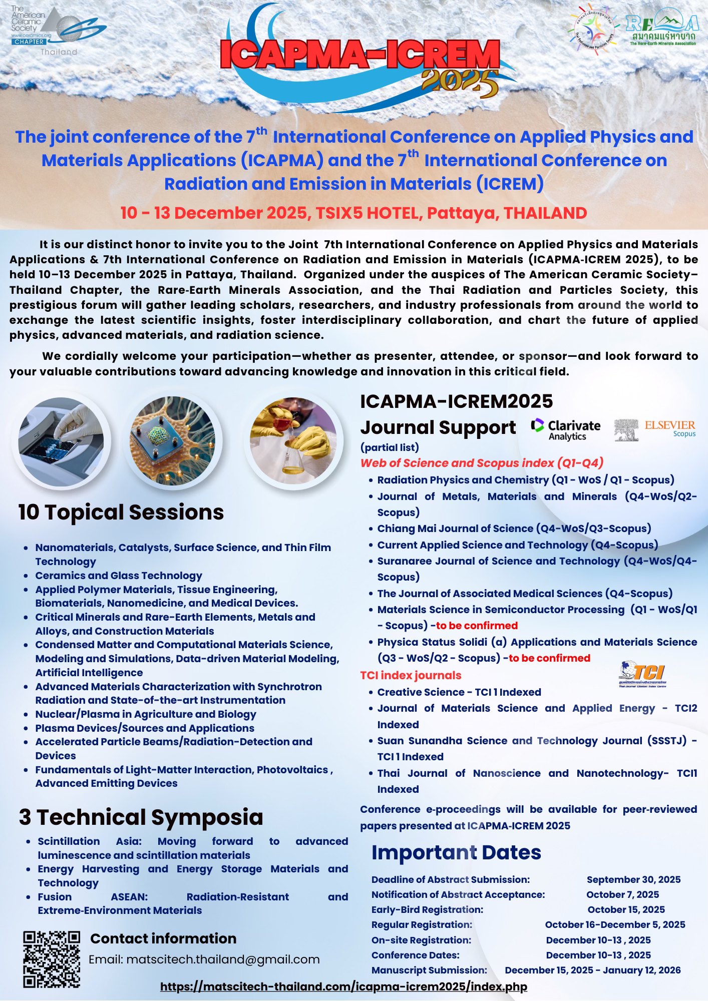 The Joint Conference of the 7th International Conference on Applied Physics and Materials Applications (7th# ICAPMA 2025) and the 7th International Conference on Radiation and Emission in Materials (7th# ICREM 2025)