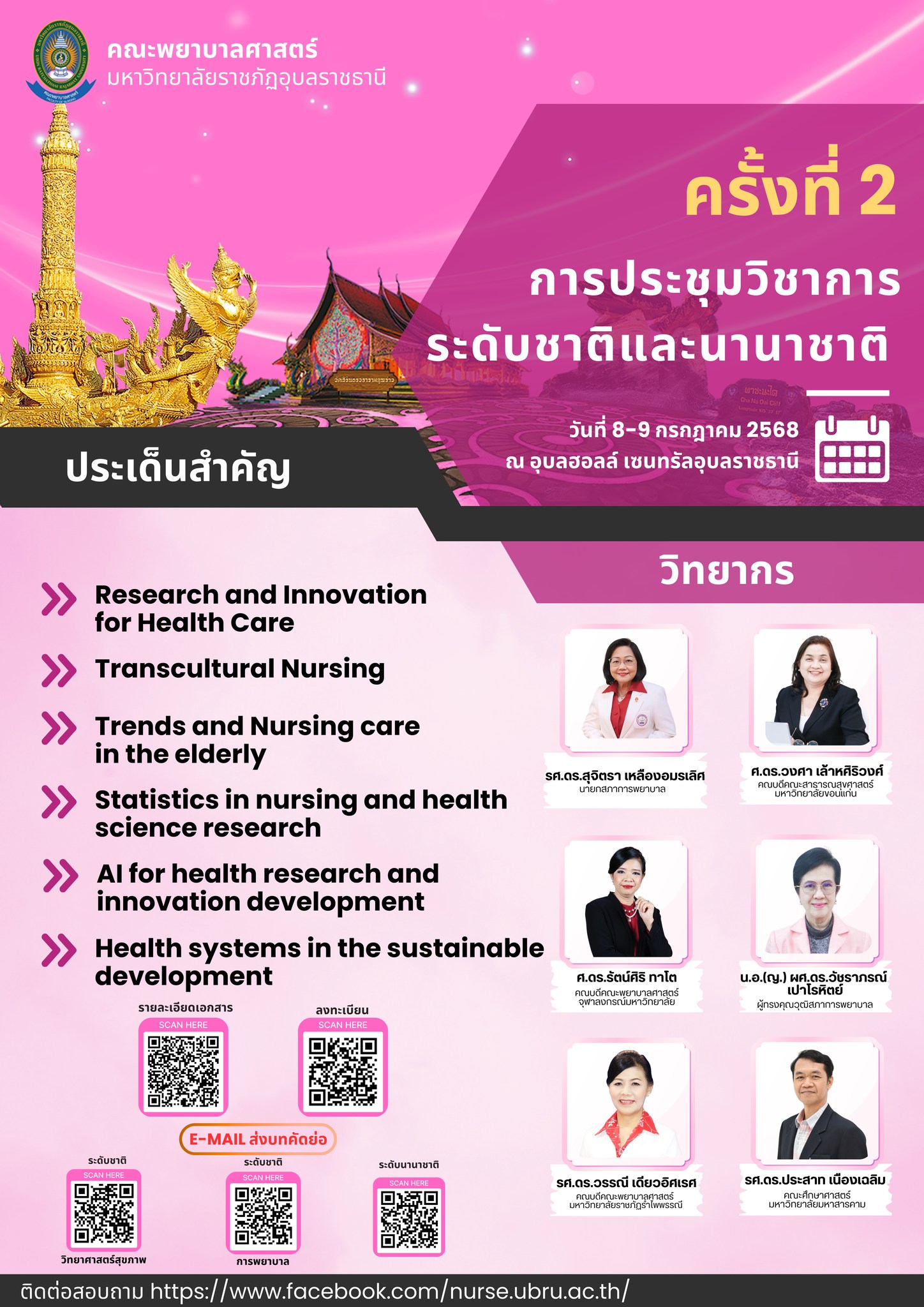 การประชุมวิชาการวิจัยระดับชาติและนานาชาติ ครั้งที่ 2: “วิจัยและนวัตกรรมทางการพยาบาลและวิทยาศาสตร์สุขภาพ เพื่อการพัฒนาที่ยั่งยืน”