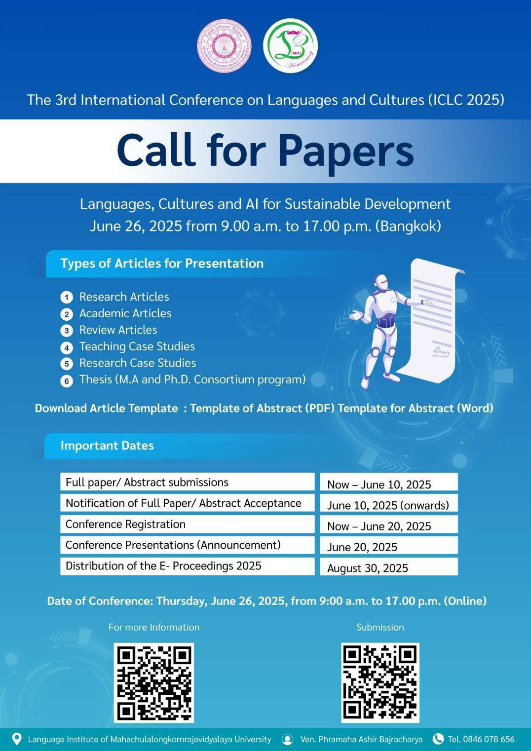 The 3rd International Conference on Lanaguages and Cultures (3rd# ICLC 2025): “Languages, Cultures and AI for Sustainable Development”