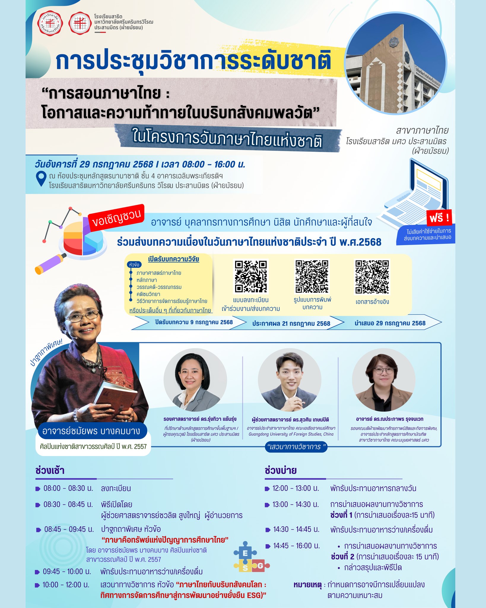 การประชุมวิชาการระดับชาติ “การสอนภาษาไทย : โอกาสและความท้าทายในบริบทสังคมพลวัต” เนื่องในวันภาษาไทยแห่งชาติประจำ ปี พ.ศ.2568