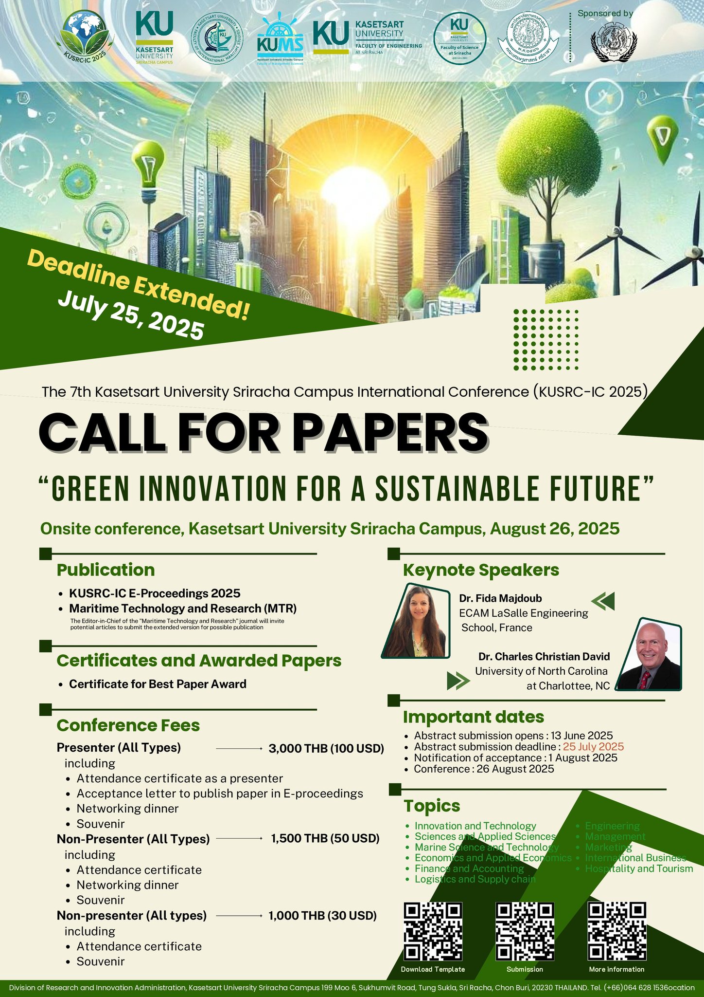 The 7th Kasetsart University Sriracha Campus International Conference (7th# KUSRC-IC 2025): “Green Innovation for a Sustainable Future”