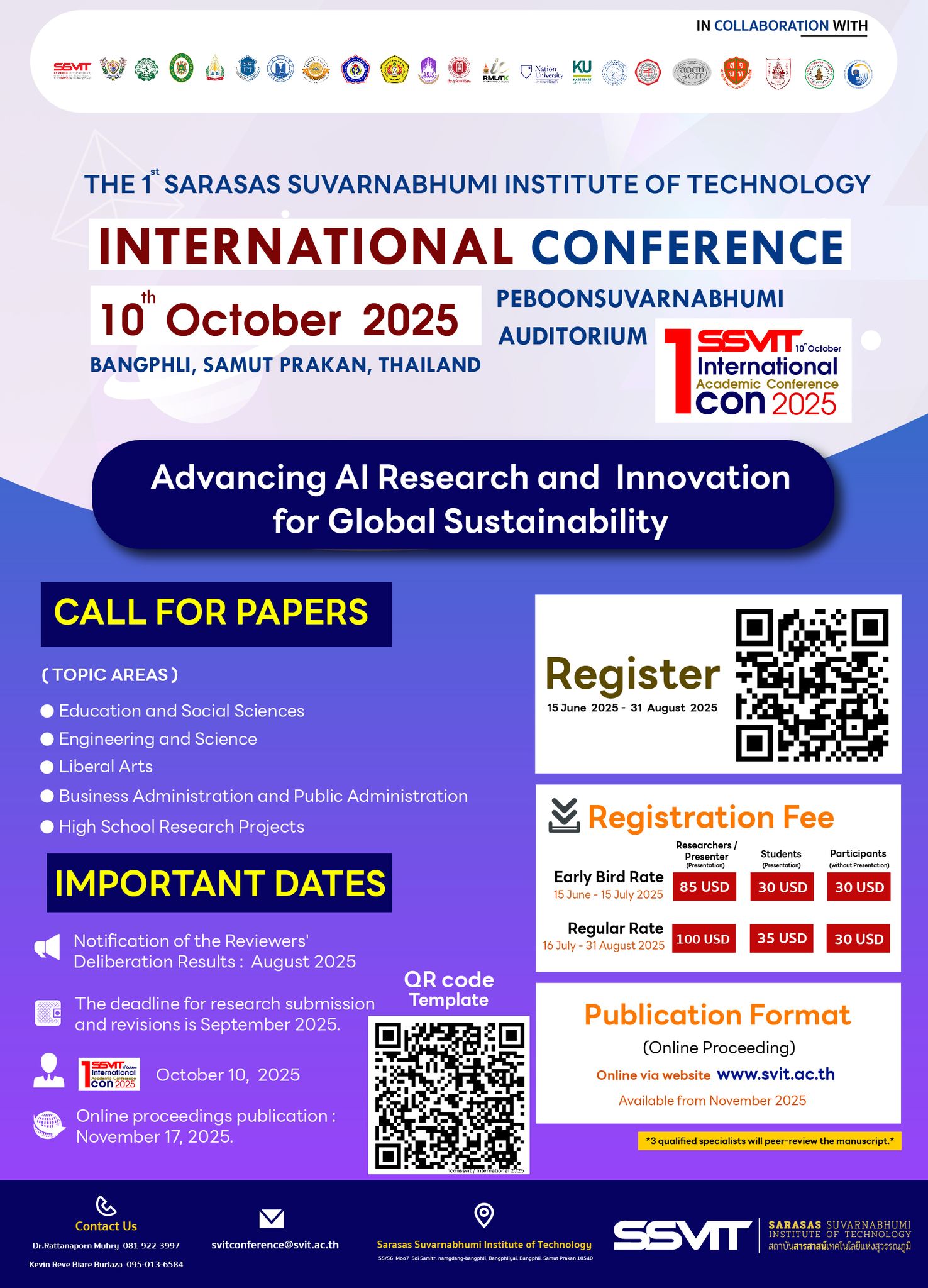 The 1st International Conference 2025 (1st# CONSSVIT 2025): “Advancing AI Research and Innovation for Global Sustainability”