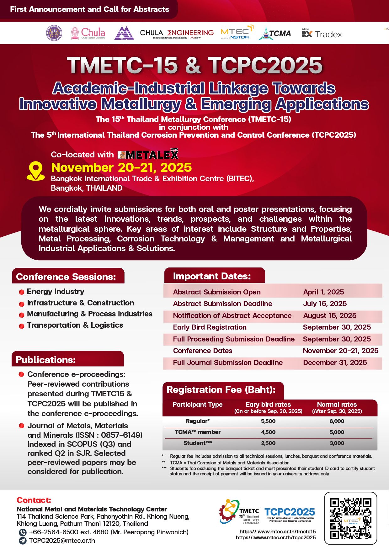 การประชุมวิชาการทางโลหะวิทยาและโลหการ ครั้งที่ 15 และการประชุมวิชาการด้านการกัดกร่อนและการป้องกัน ครั้งที่ 5