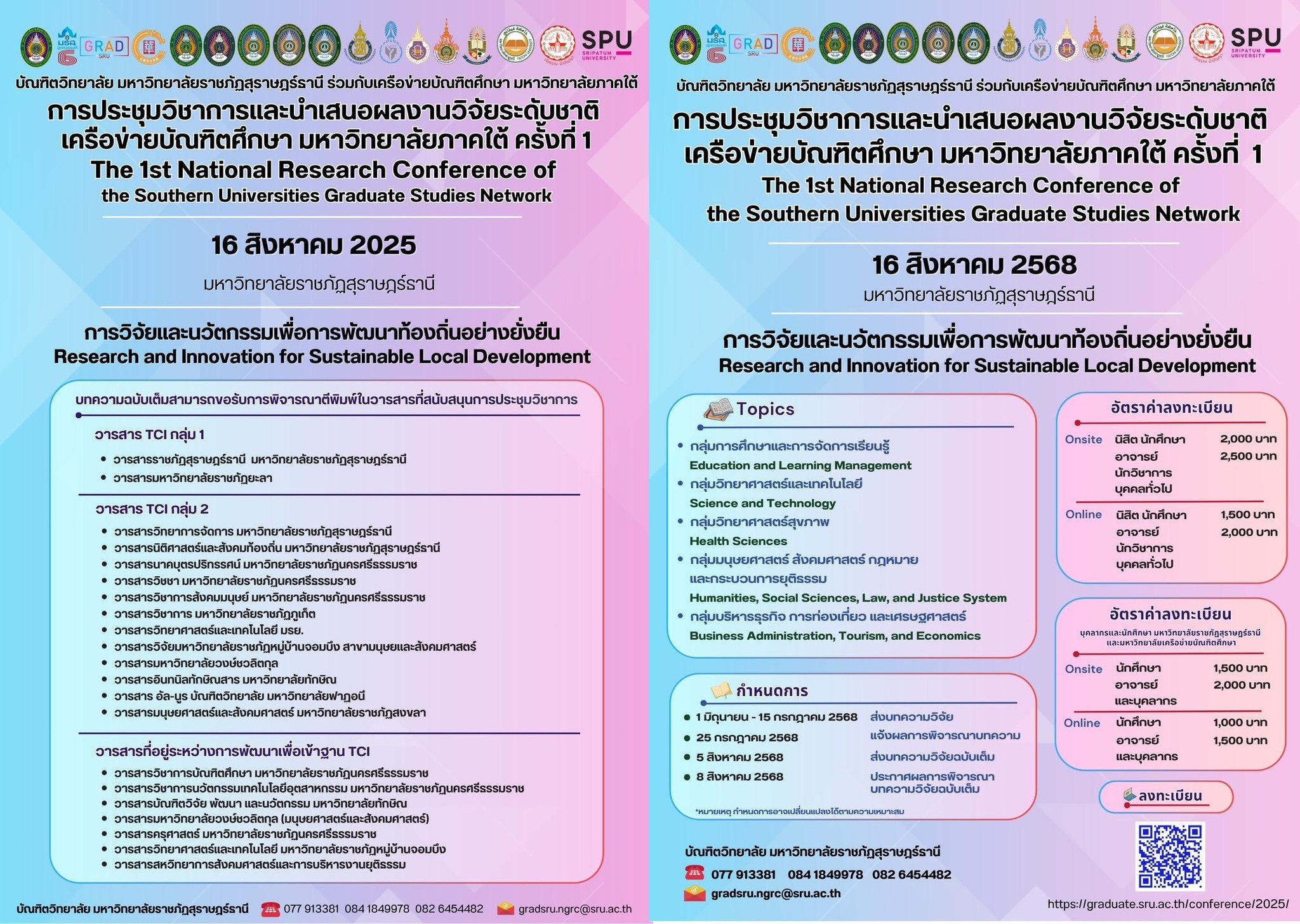 การประชุมวิชาการและนำเสนอผลงานวิจัยระดับชาติเครือข่ายบัณฑิตศึกษา มหาวิทยาลัยภาคใต้ ครั้งที่ 1