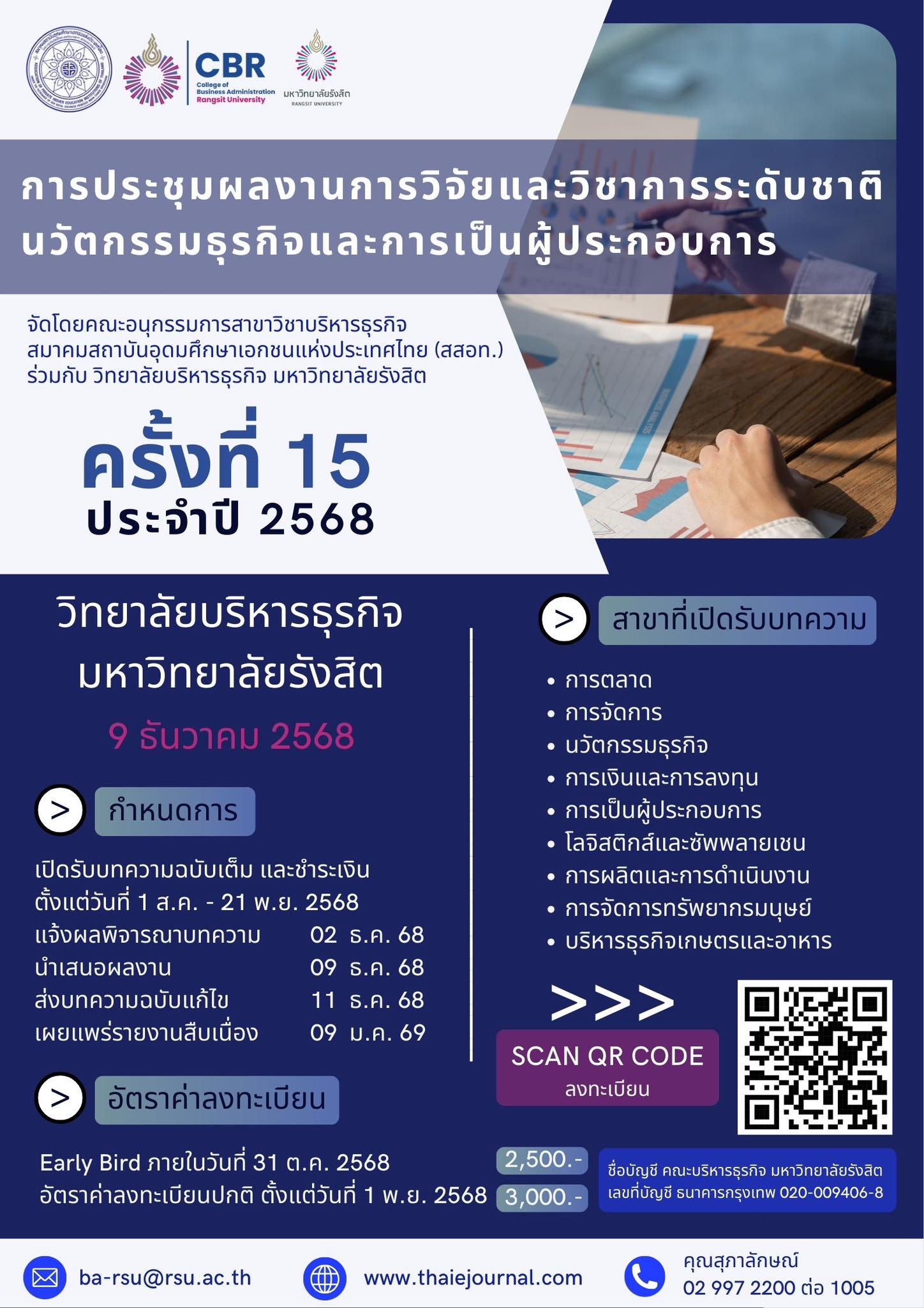การประชุมผลงานวิจัยและวิชาการระดับชาติ นวัตกรรมธุรกิจและการเป็นผู้ประกอบการ ครั้งที่ 15