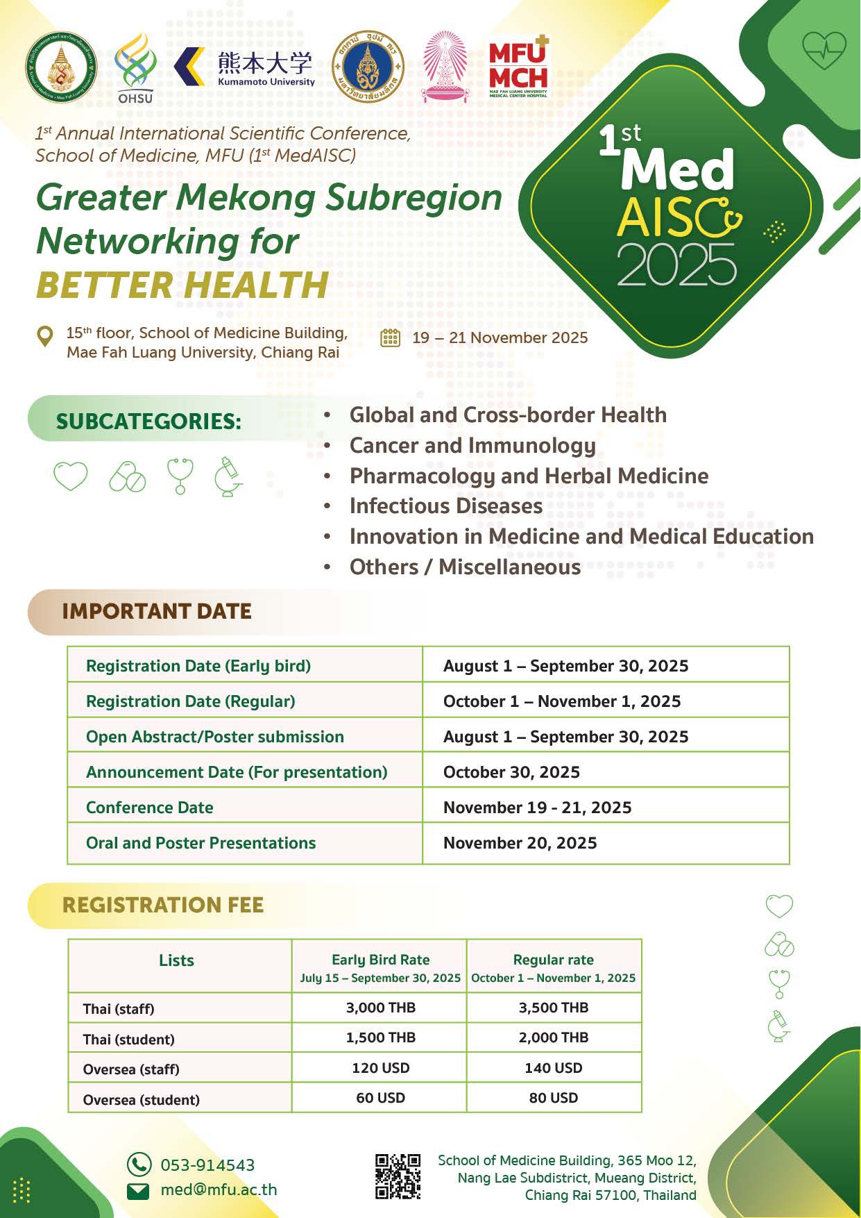 The 1st Annual Internation Scientific Conference, School of Medicine, MFU 2025 (1st# MedAISC 2025)