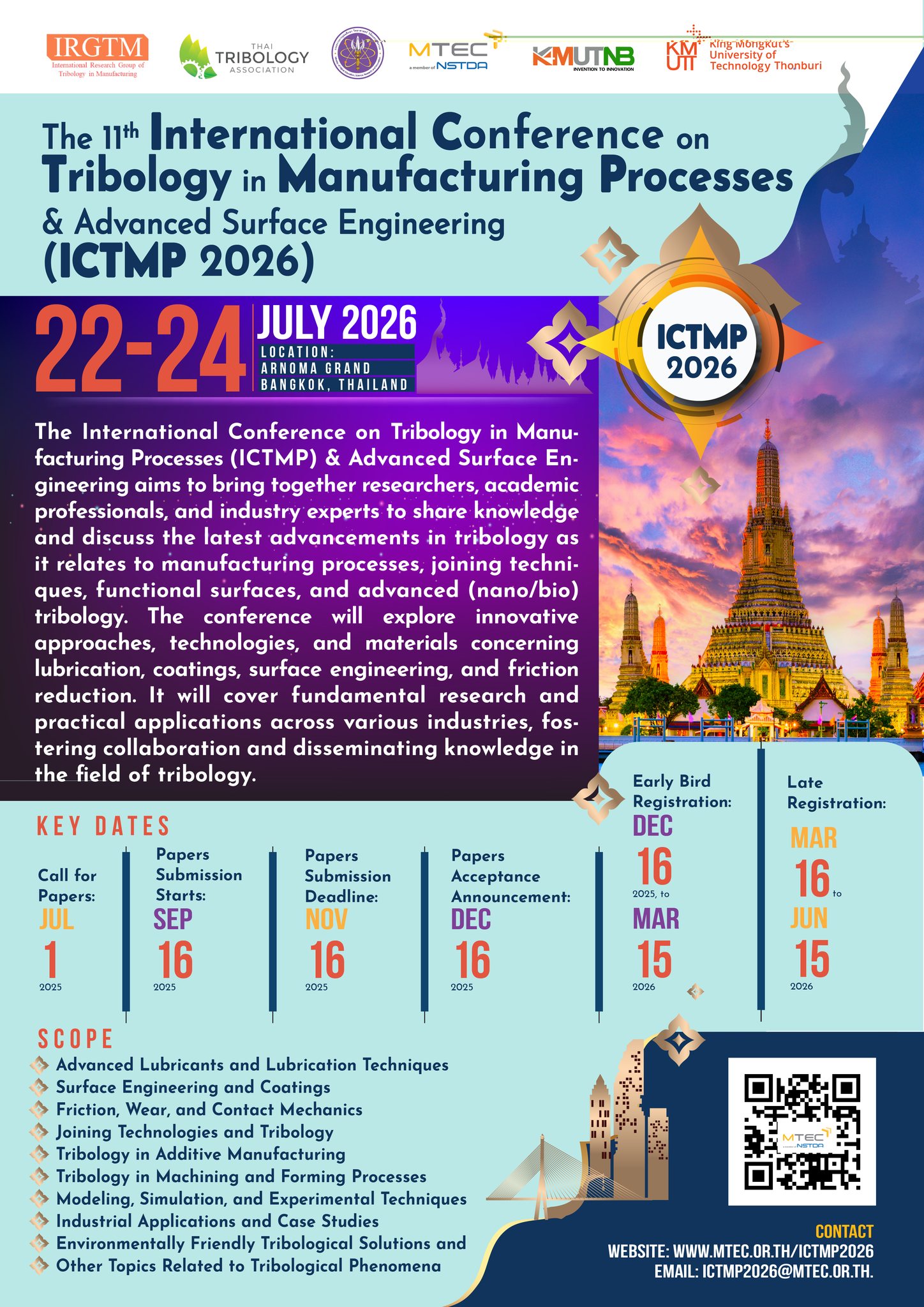 The 11th International Conference on Tribology in Manufacturing Processes & Advanced Surface Engineering (11th# ICTMP 2026)