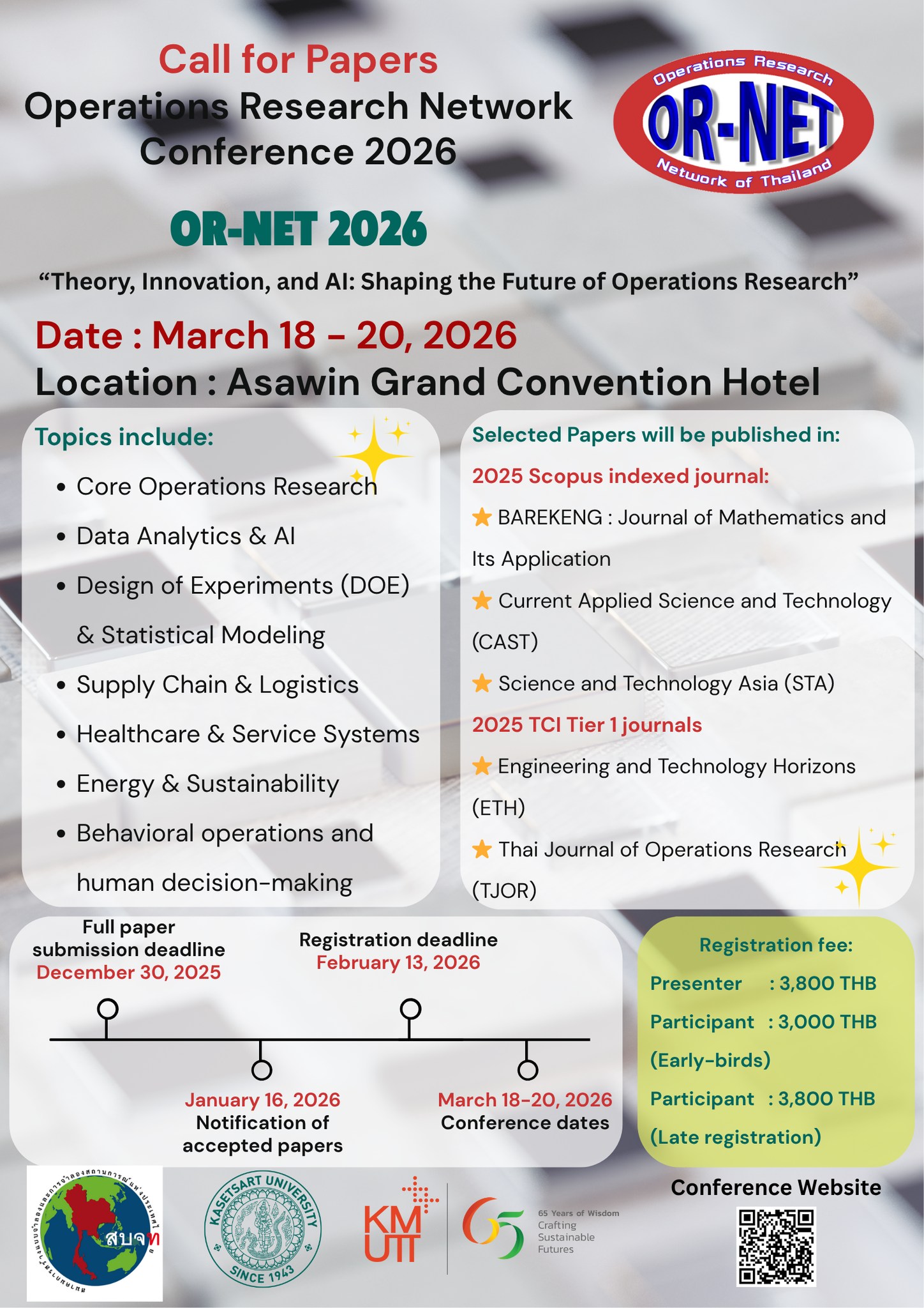 The Operations Research Network of Thailand 2026 (OR-NET 2026)