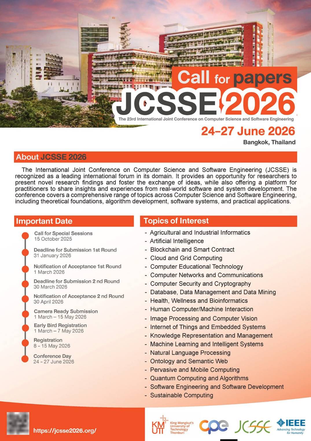 The 23rd International Joint Conference on Computer Science and Software Engineering (23rd# JCSSE 2026)