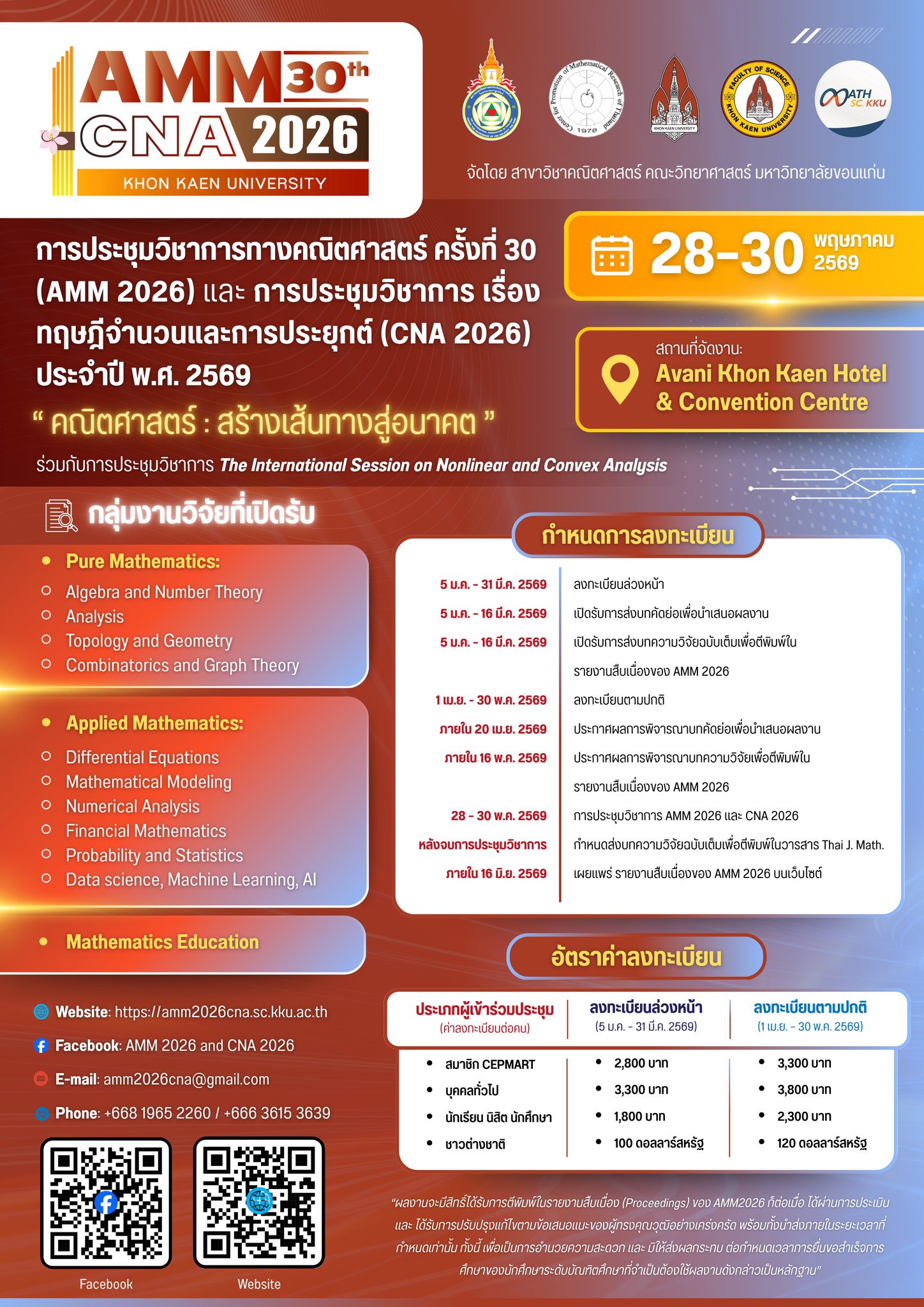 การประชุมวิชาการทางคณิตศาสตร์ ครั้งที่ 30 และการประชุมวิชาการเรื่องทฤษฎีจำนวนและการประยุกต์ ประจำปี 2569