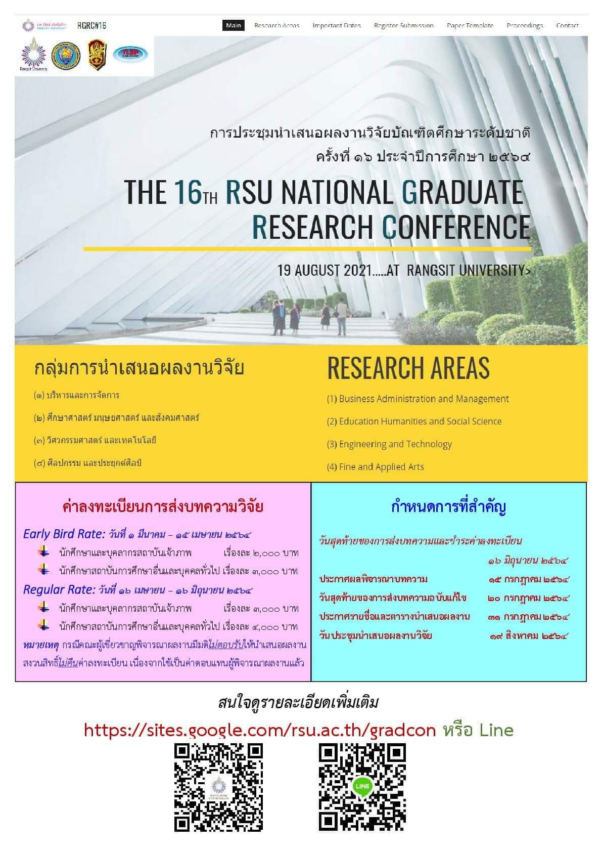 การประชุมนำเสนอผลงานวิจัยบัณฑิตศึกษาระดับชาติ ครั้งที่ 16 ประจำปีการศึกษา 2564