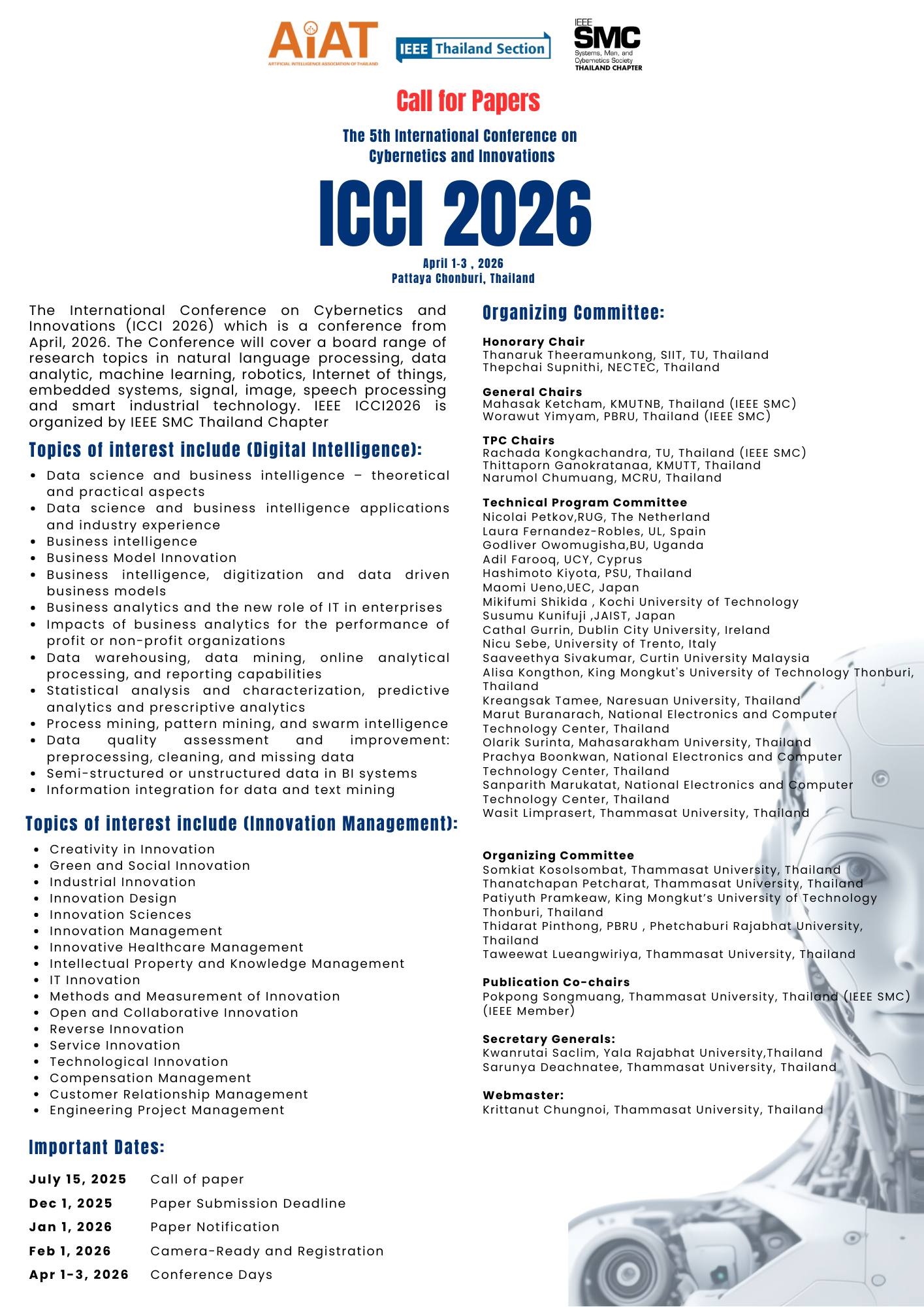 The 5th International Conference on Cybernetics and Innovations (5th# ICCI 2026)