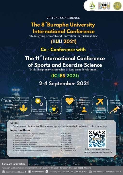 The 8th Burapha University International Conference on Interdisciplinary Research: &ldquo;Redesigning Research and Innovation for Sustainability&rdquo; Co - Conference with The 11th International Conference of Sports and Exercise Science: &ldquo;Multidisc