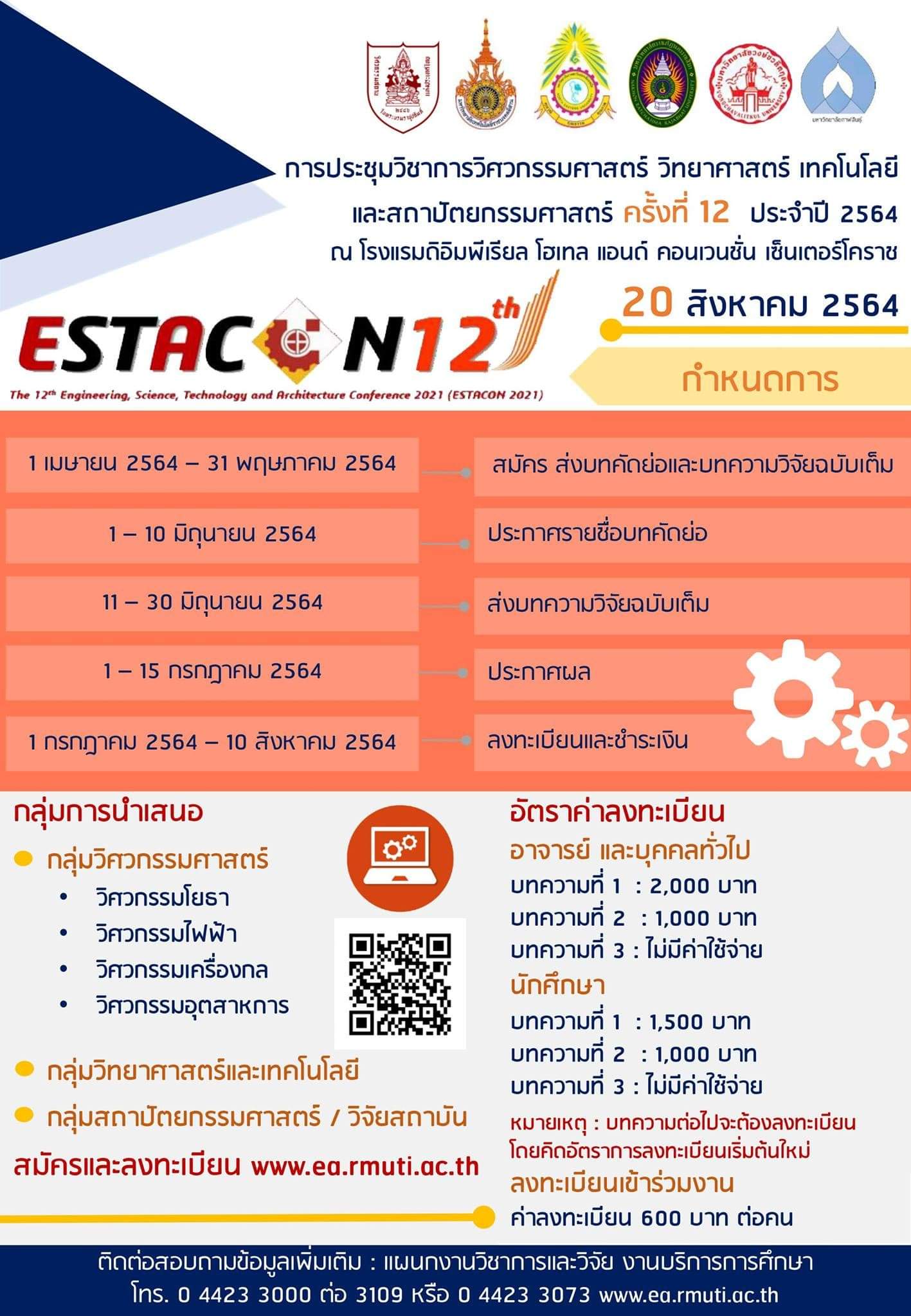 การประชุมวิชาการวิศวกรรมศาสตร์ วิทยาศาสตร์ เทคโนโลยีและสถาปัตยกรรมศาสตร์ ครั้งที่ 12 ประจำปี 2564