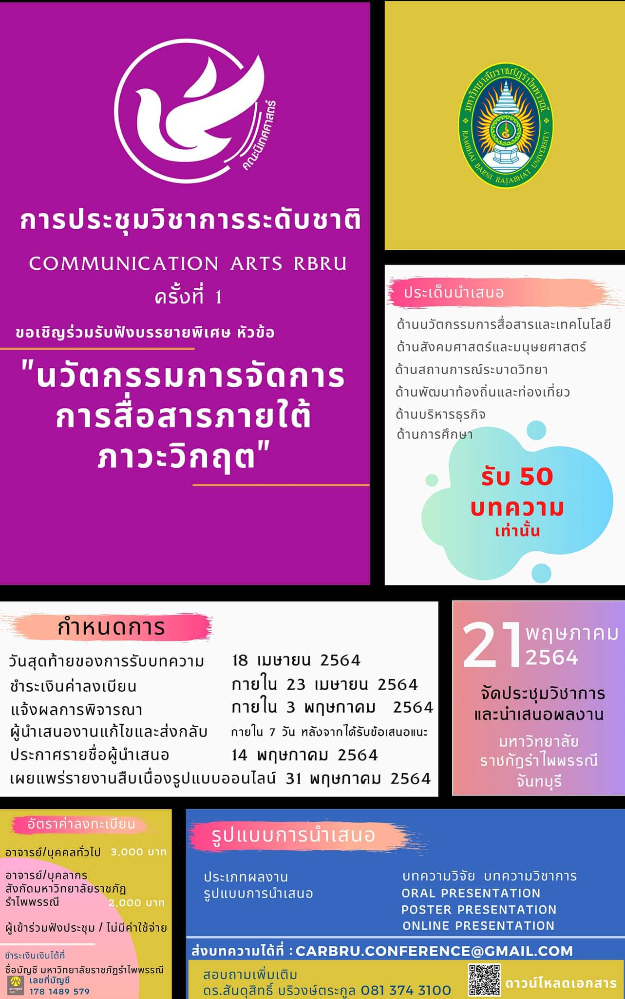 การประชุมวิชาการระดับชาติ Communication Arts RBRU Conference ครั้งที่ 1