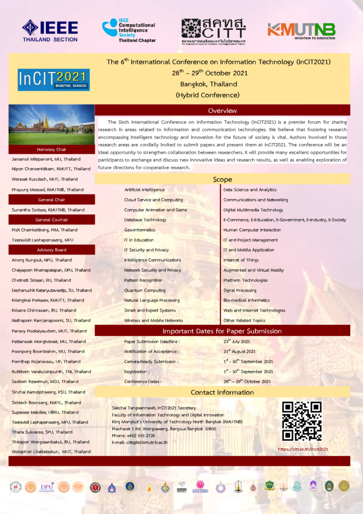 The 6th International Conference on Information Technology (6th# InCIT 2021)