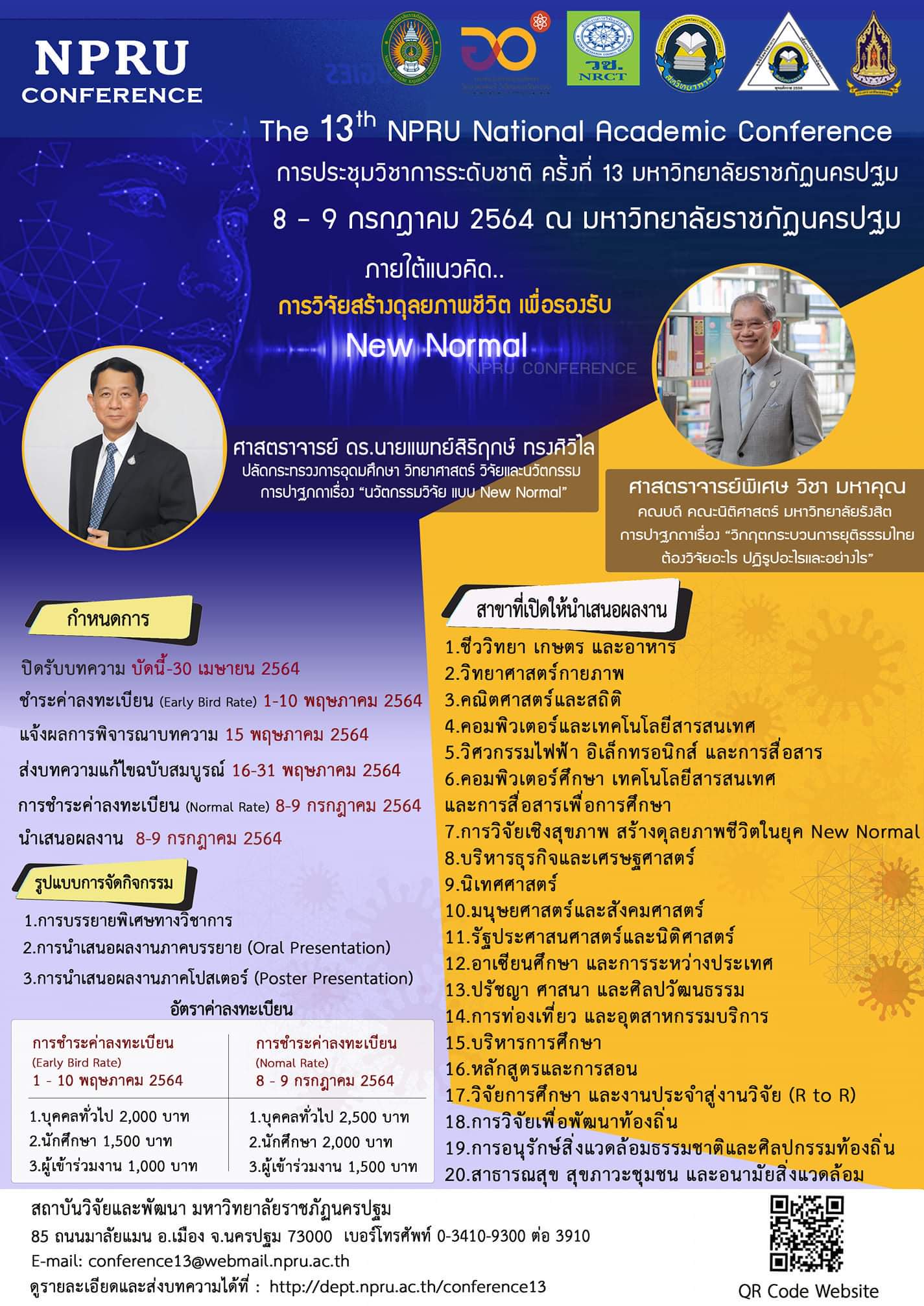 งานประชุมวิชาการระดับชาติ ครั้งที่ 13 มหาวิทยาลัยราชภัฎนครปฐม: “การวิจัย สร้างดุลยภาพชีวิตเพื่อรองรับ New Normal”