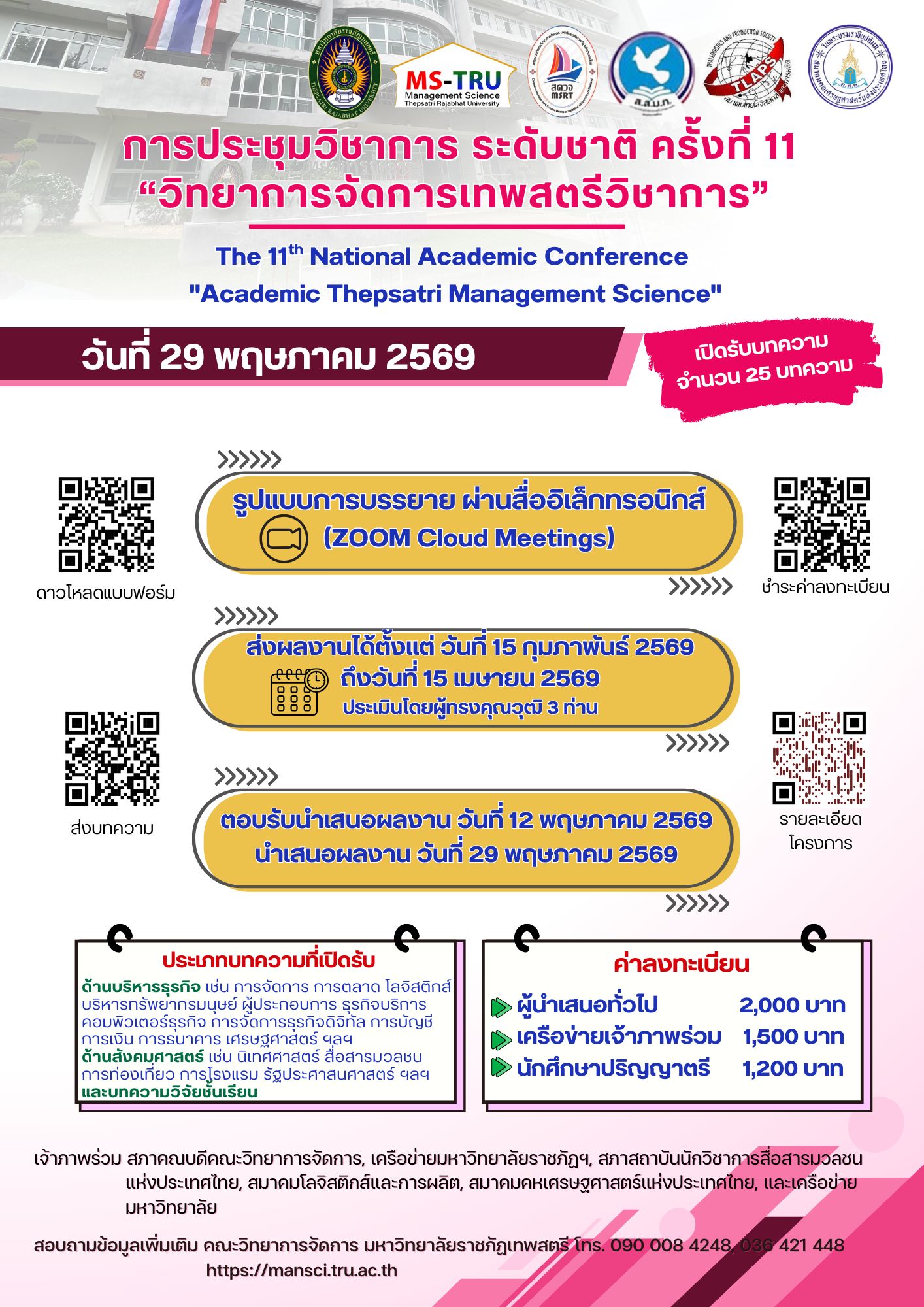 การประชุมวิชาการระดับชาติ ครั้งที่ 11: “วิทยาการจัดการเทพสตรีวิชาการ”