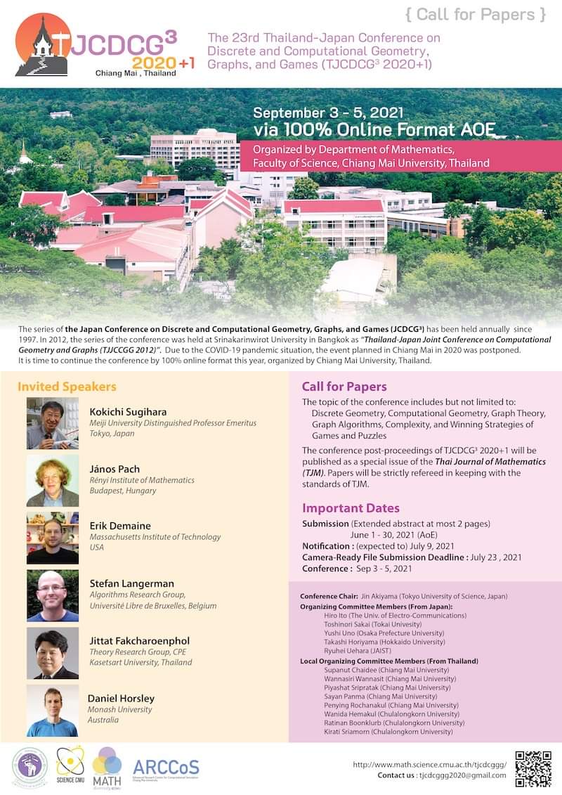 The 23rd Thailand-Japan Conference on Discrete and Computational Geometry, Graphs, and Games (TJCDCG^3 2020+1)