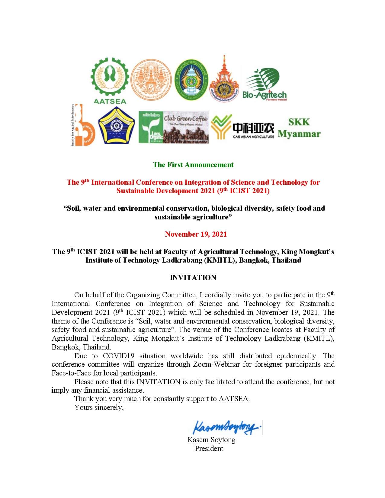 The 9th International Conference on Integration of Science and Technology for Sustainable Development 2021 (9th ICIST 2021)