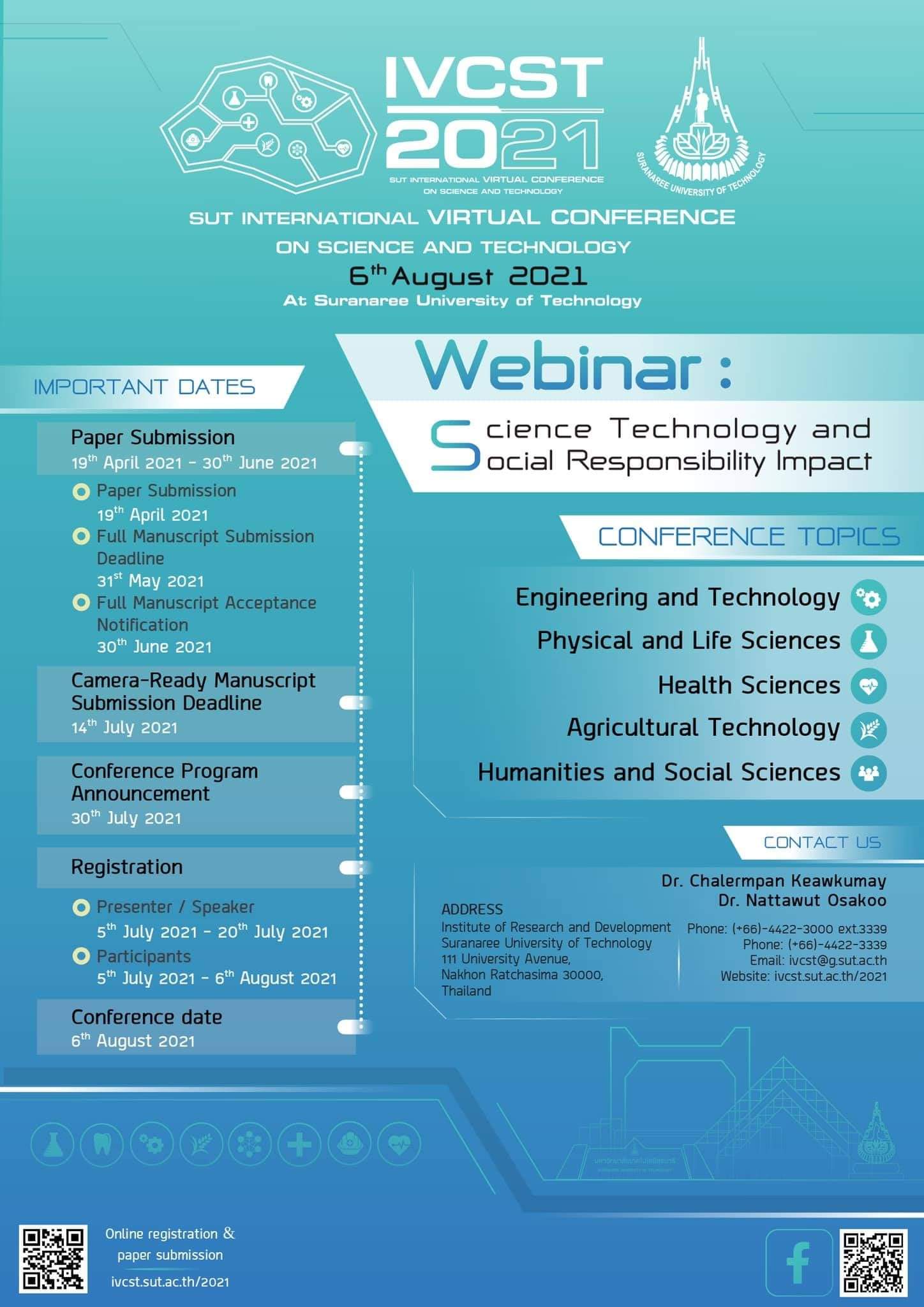 The SUT International Virtual Conference on Science and Technology 2021 (IVCST 2021)