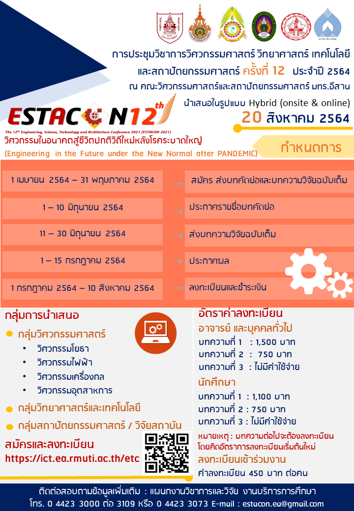 การประชุมวิชาการวิศวกรรมศาสตร์ วิทยาศาสตร์ เทคโนโลยีและสถาปัตยกรรมศาสตร์ ครั้งที่ 12 ประจำปี 2564
