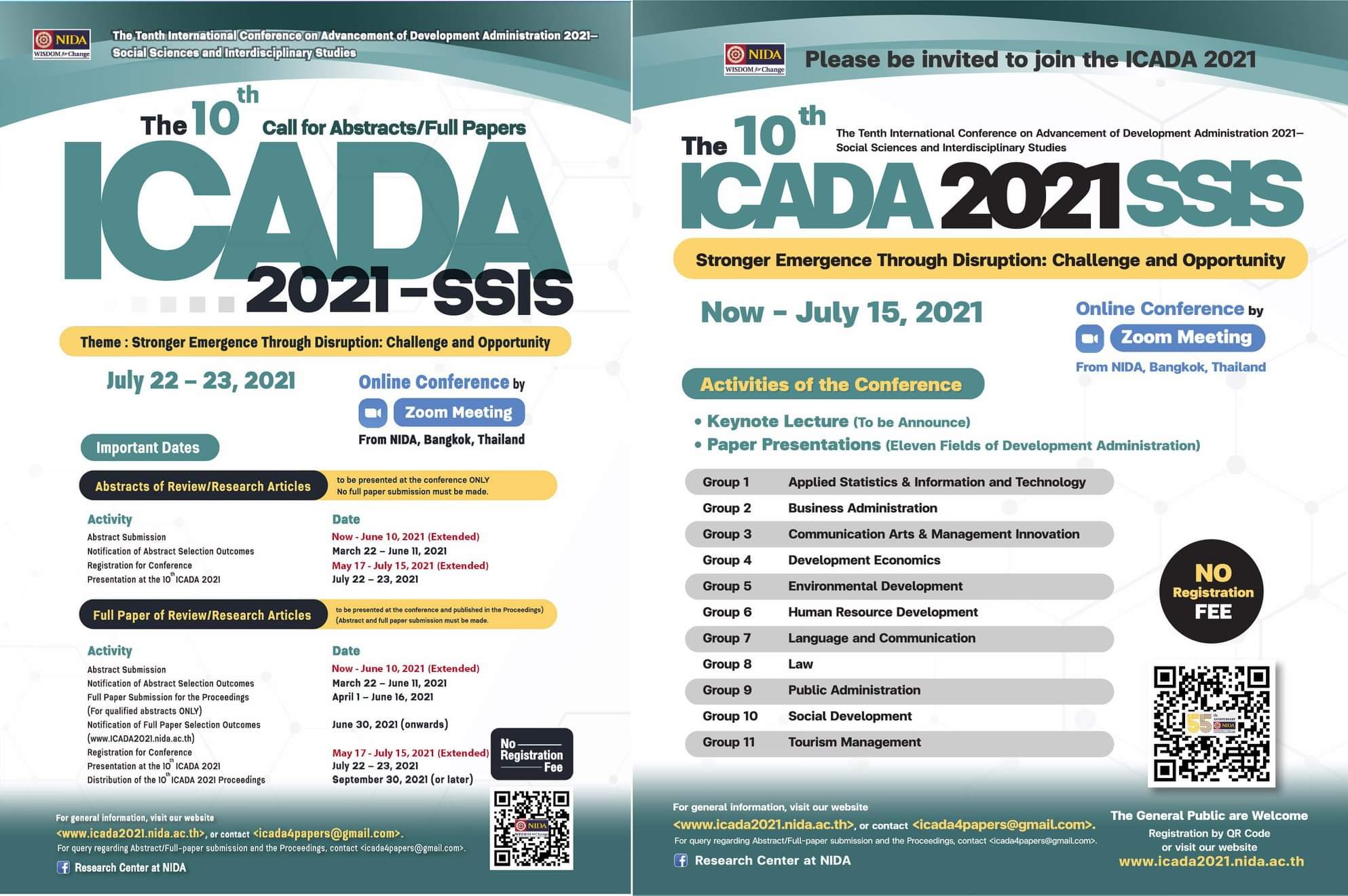 งานประชุมวิชาการระดับนานาชาติ The Tenth International Conference on Advancement of Development Administration 2021- Social Sciences and Interdisciplinary Studies (the 10th ICADA 2021-SSIS)