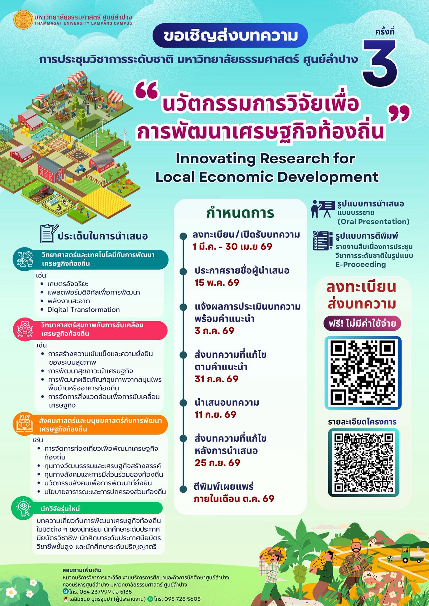 การประชุมวิชาการระดับชาติ มหาวิทยาลัยธรรมศาสตร์ ศูนย์ลำปาง ครั้งที่ 3: “นวัตกรรมการวิจัยเพื่อการพัฒนาเศรษฐกิจท้องถิ่น” (Innovating Research for Local Economic Development)