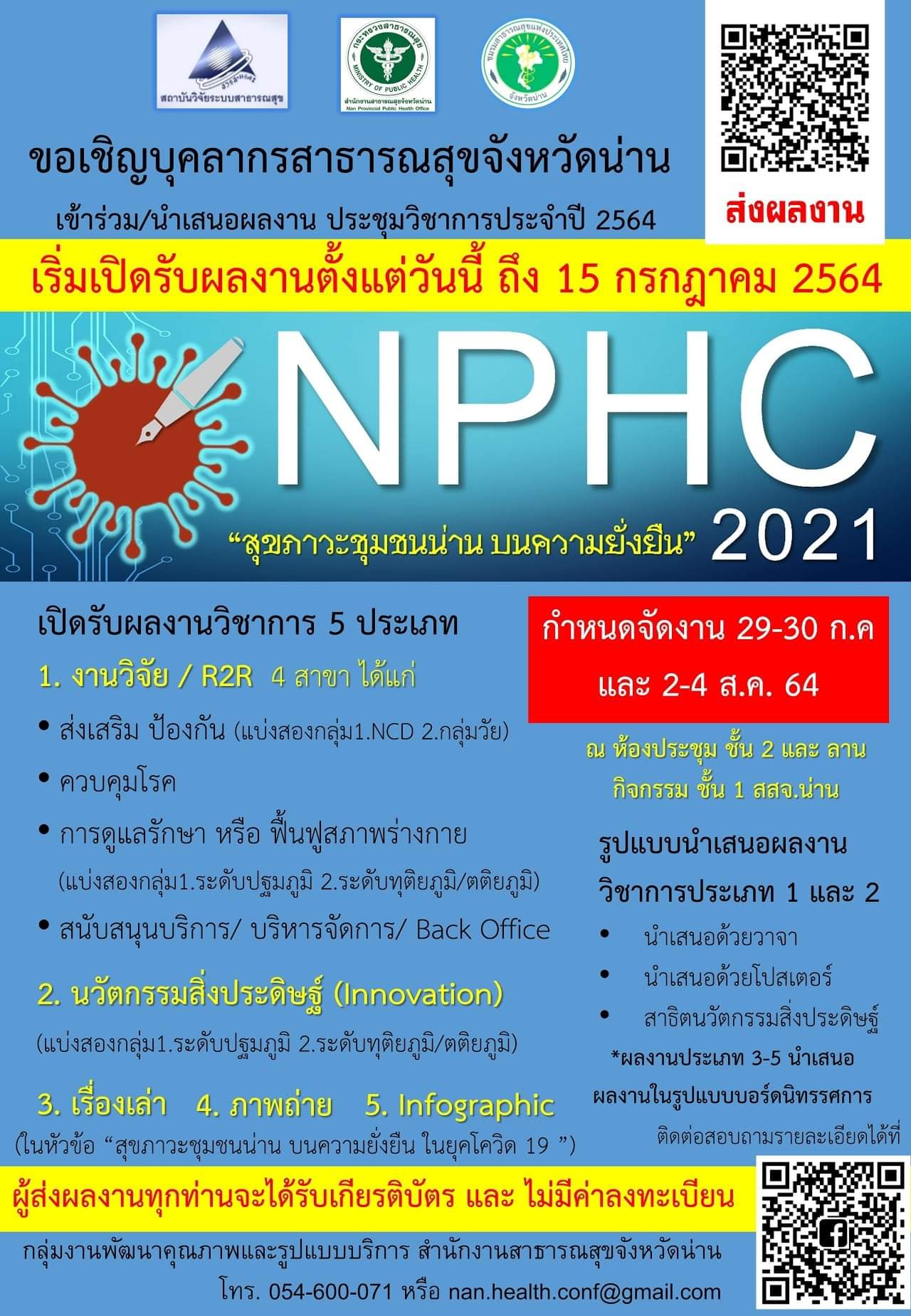 การประชุมวิชาการสาธารณสุขจังหวัดน่าน ประจำปี 2564: "สุขภาวะชุมชนน่าน บนความยั่งยืน"