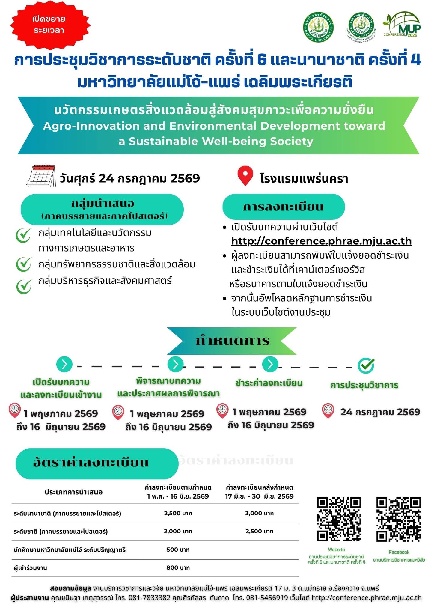 การประชุมวิชาการระดับชาติ ครั้งที่ 6 และนานาชาติ ครั้งที่ 4 มหาวิทยาลัยแม่โจ้-แพร่ เฉลิมพระเกียรติ