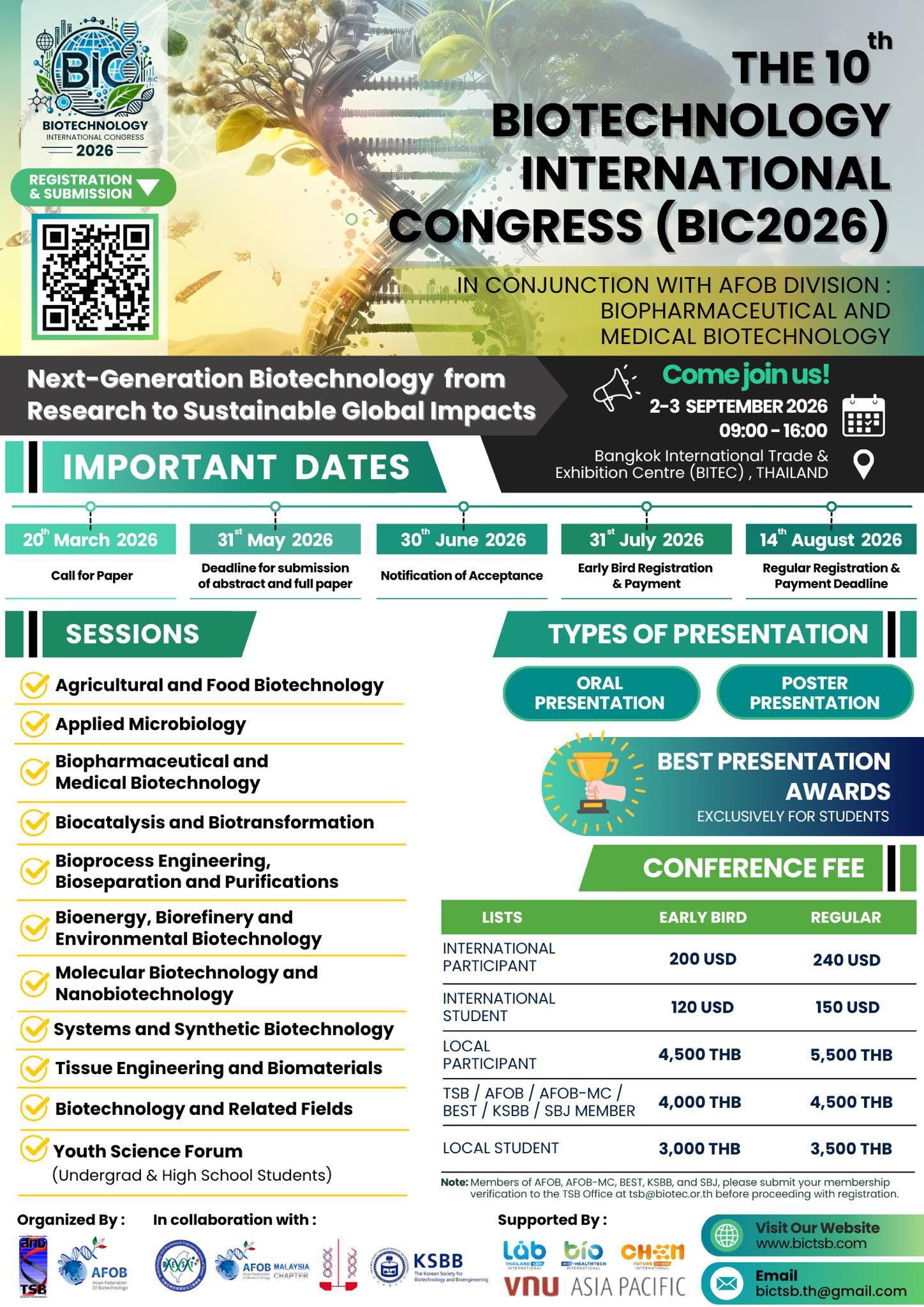 The 10th Biotechnology International Congress (10th# BIC 2026) In collaboration with AFOB Subdivision: Biopharmaceutical and Medical Biotechnology
