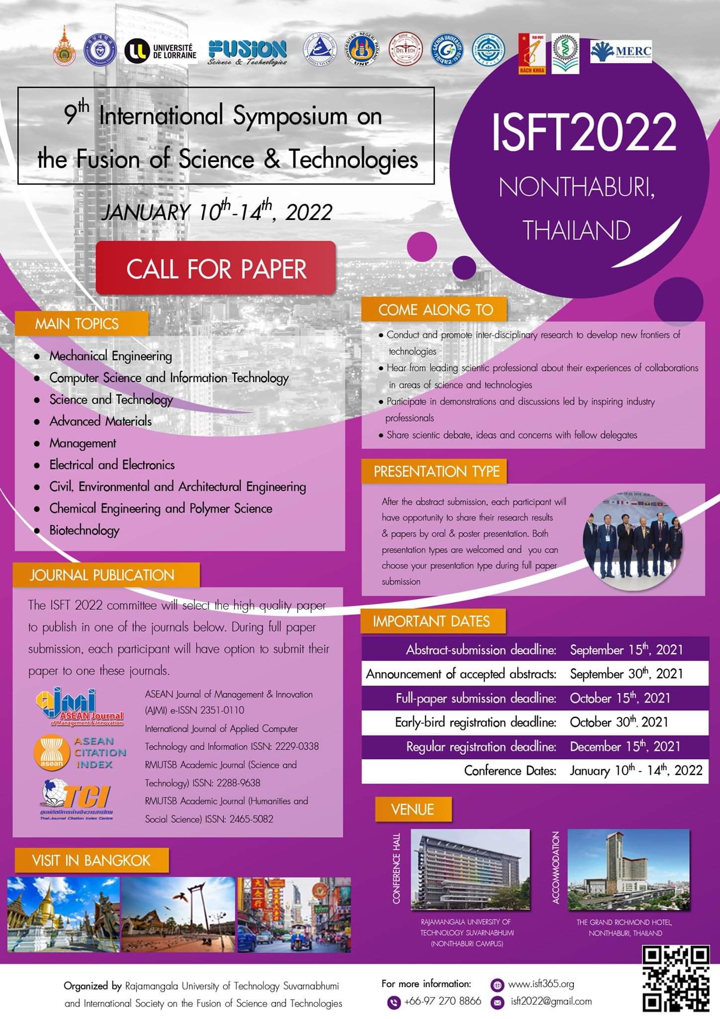 The 9th International Symposium on the Fusion of Science &amp; Technologies (9th# ISFT 2022)