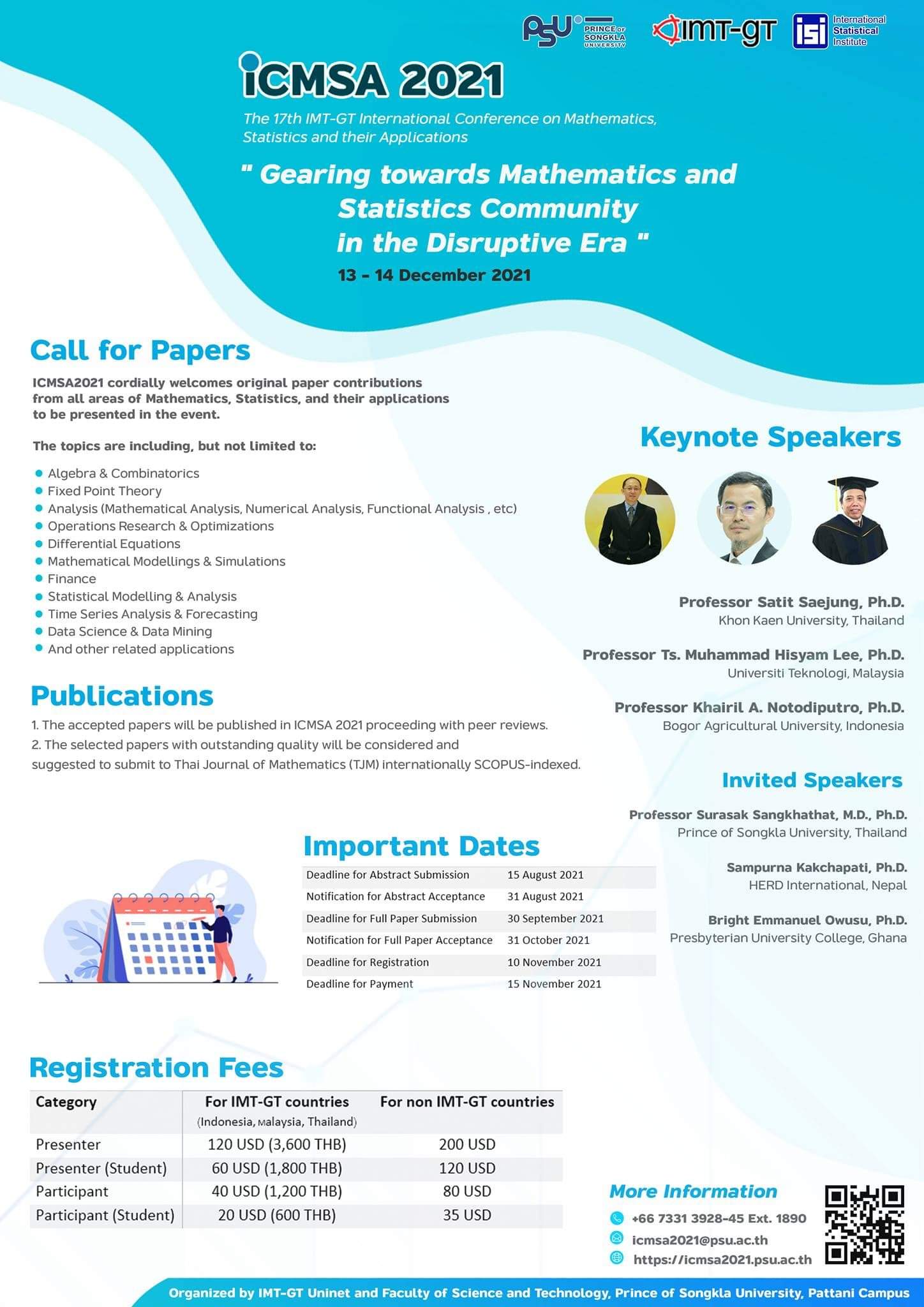 การประชุมวิชาการระดับนานาชาติ &ldquo;The 17th International Conference on Mathematics, Statistics and their Applications&rdquo; (17th# ICMSA 2021) 