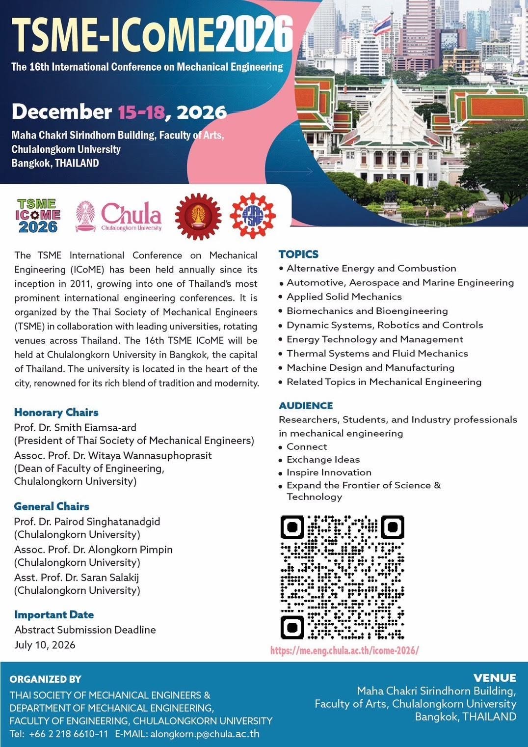 The 16th International Conference on Mechanical Engineering 2026 (16th# TSME-ICoME 2026)