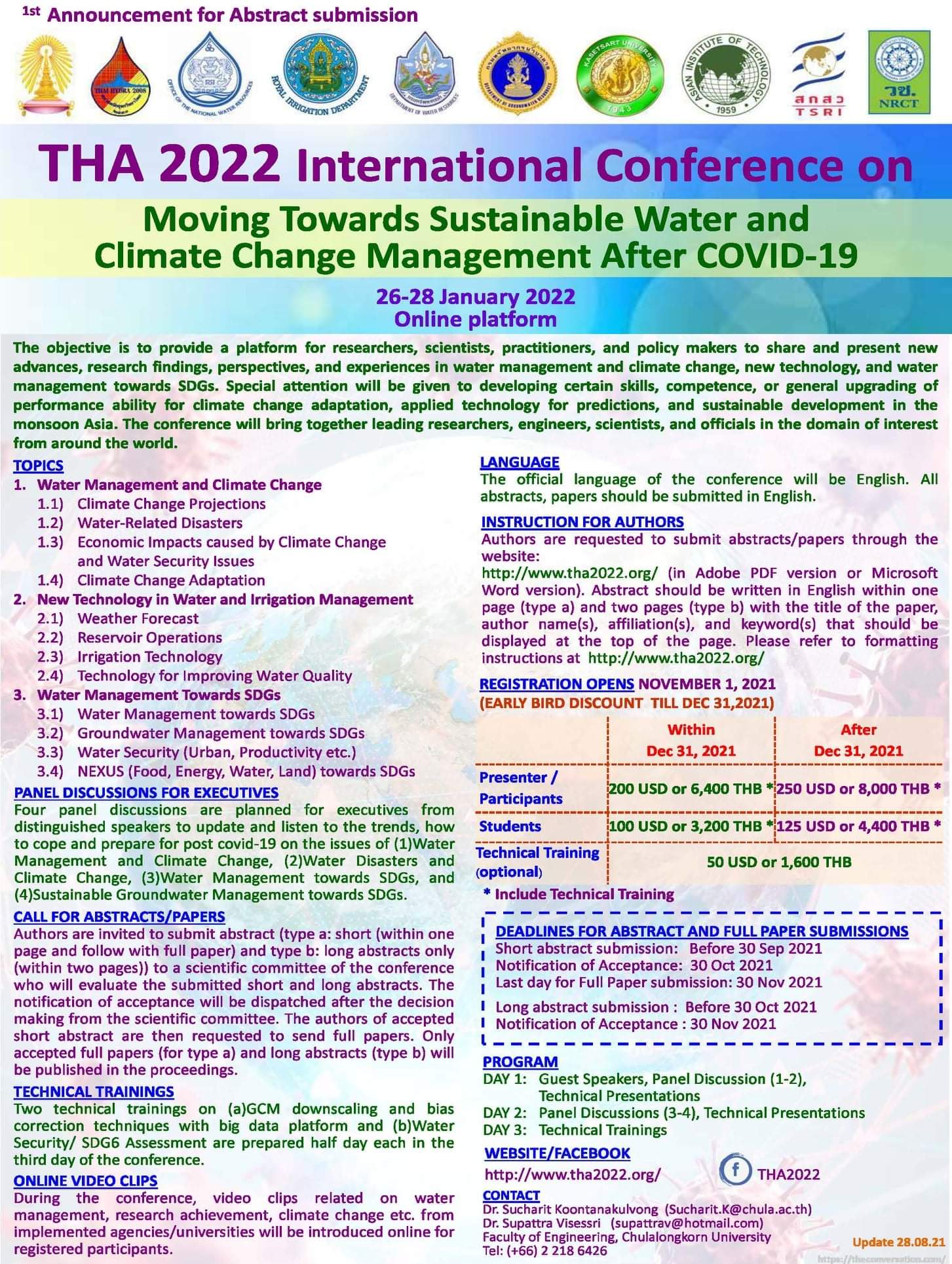 THA 2022 International Conference on Moving Towards a Sustainable Water and Climate Change Management After COVID-19