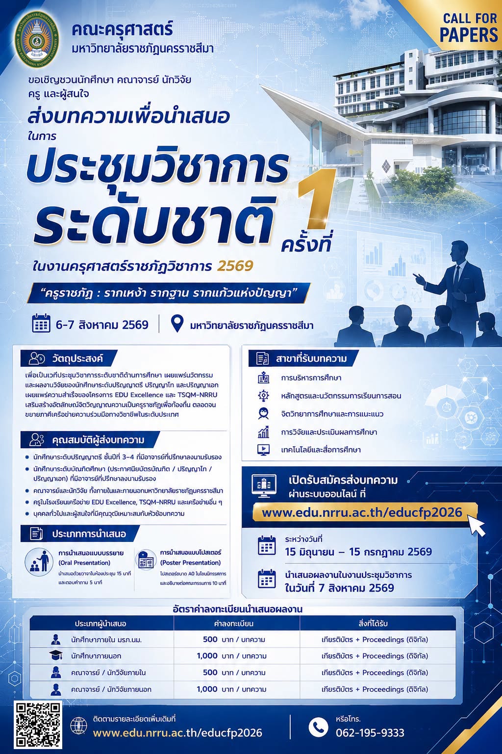 การประชุมวิชาการระดับชาติ ครั้งที่ 1 ในงาน “ครุศาสตร์ราชภัฏวิชาการ 2569”