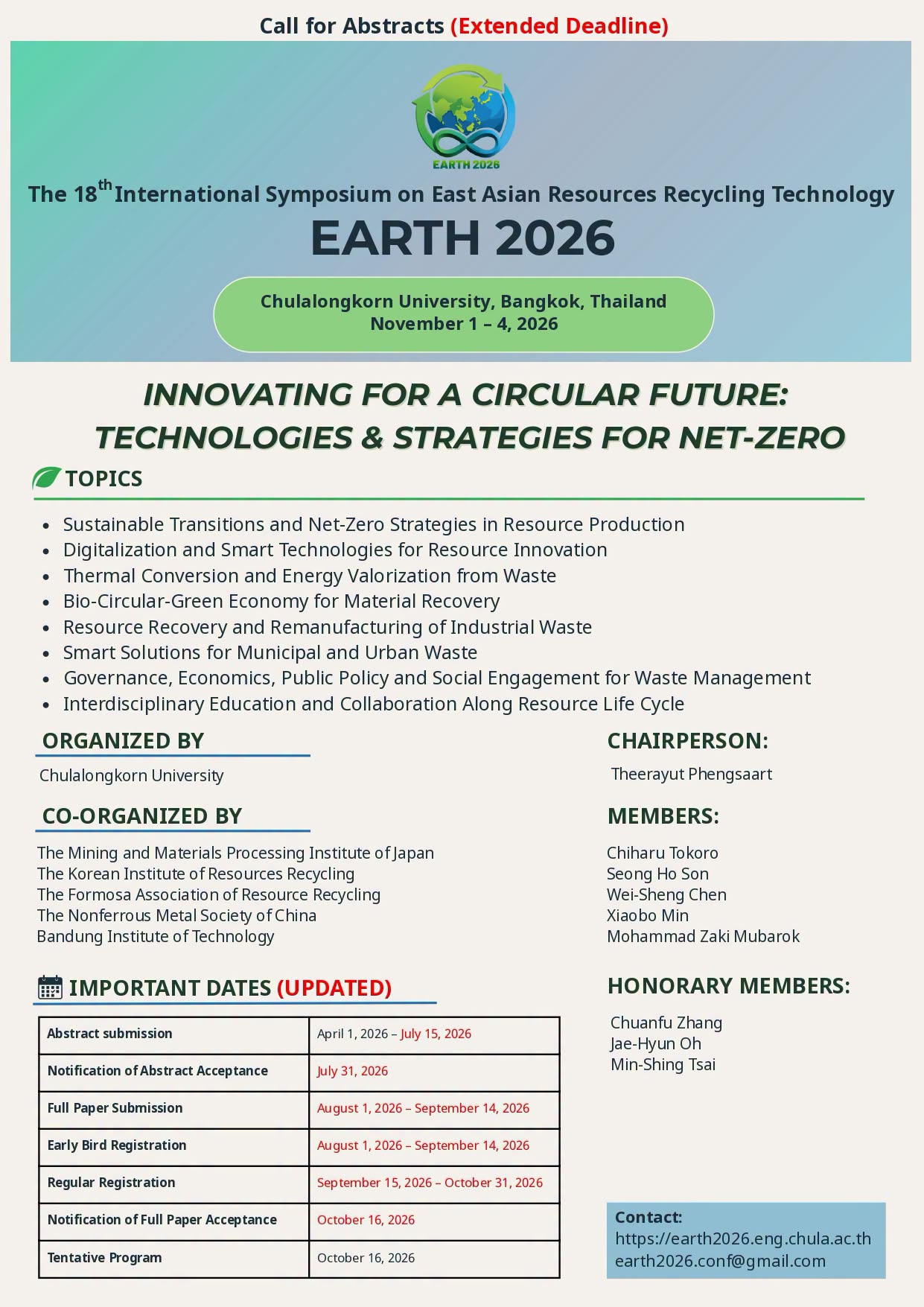 The 18th International Symposium on East Asian Resources Recycling Technology 2026 (18th# EARTH 2026)