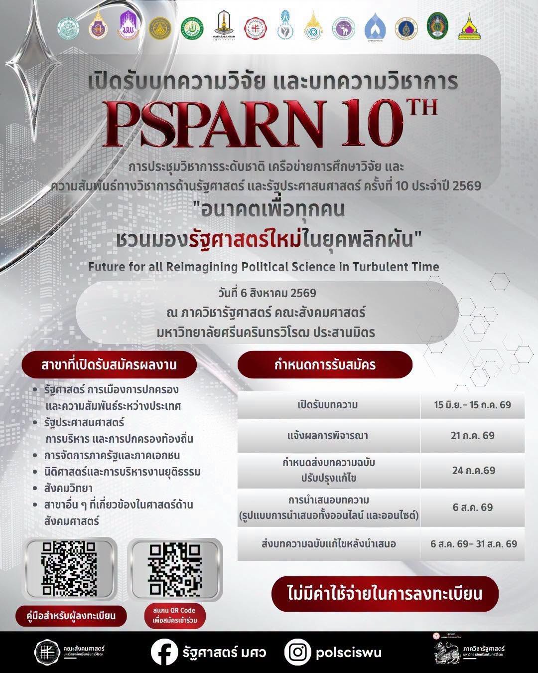 การประชุมวิชาการระดับชาติ เครือข่ายการศึกษา วิจัย และความสัมพันธ์ทางวิชาการด้านรัฐศาสตร์และรัฐประศาสนศาสตร์ ครั้งที่ 10
