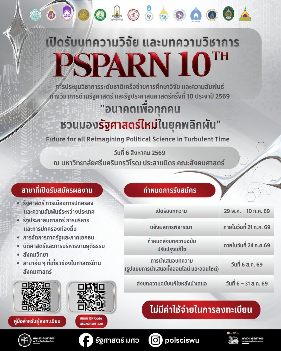 การประชุมวิชาการระดับชาติ เครือข่ายการศึกษา วิจัย และความสัมพันธ์ทางวิชาการด้านรัฐศาสตร์และรัฐประศาสนศาสตร์ ครั้งที่ 10