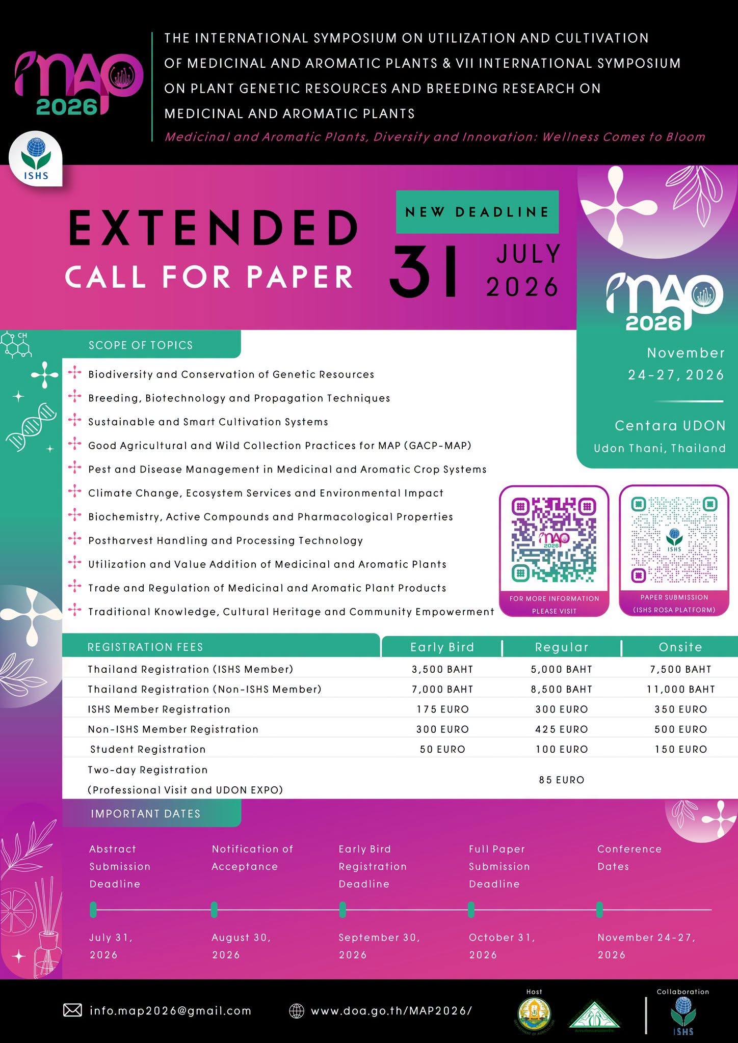 การประชุมวิชาการนานาชาติ The International Symposium on Utilization and Cultivation of Medicinal and Aromatic Plants & VII International Symposium on Plant Genetic Resources and Breeding Research on Medicinal and Aromatic Plants (MAP2026)