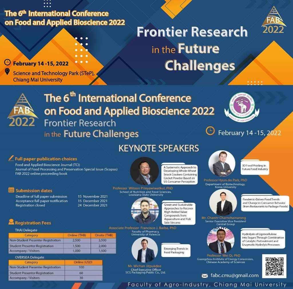 The 6th International Conference on Food and Applied Bioscience 2022 (6th# FAB 2022)