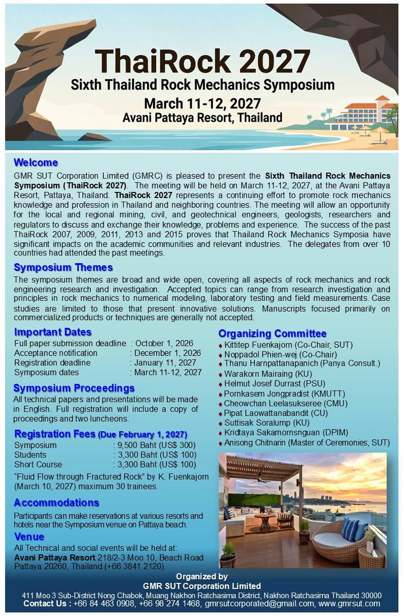 The Sixth Thailand Rock Mechanics Symposium (6th# ThaiRock 2027)